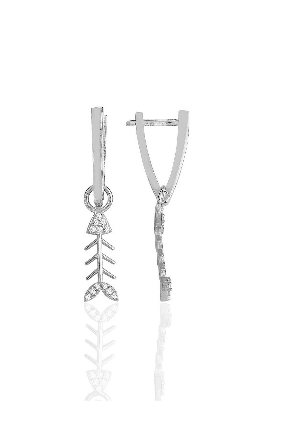 Gümüş rodyumlu zirkon taşlı balık kılçığı v küpe