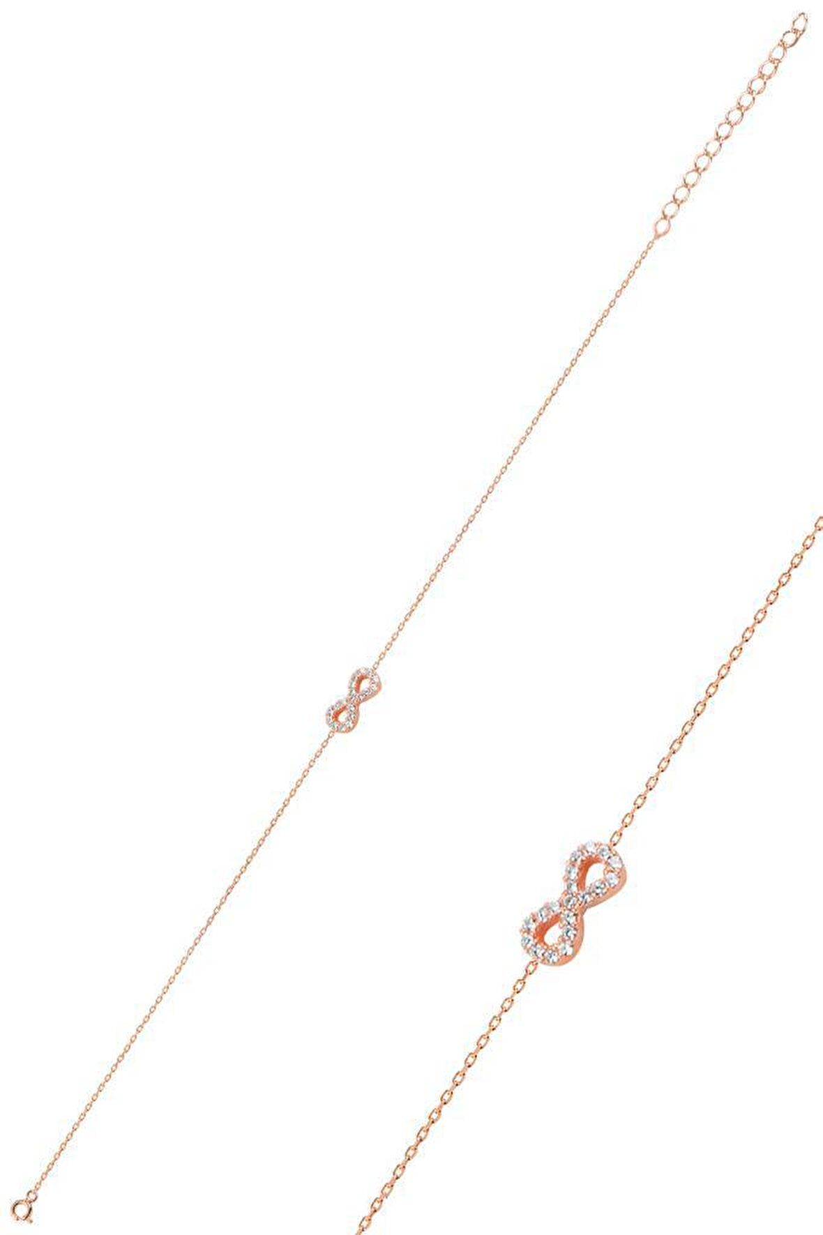 Gümüş rose zirkon taşlı sonsuzluk bileklik