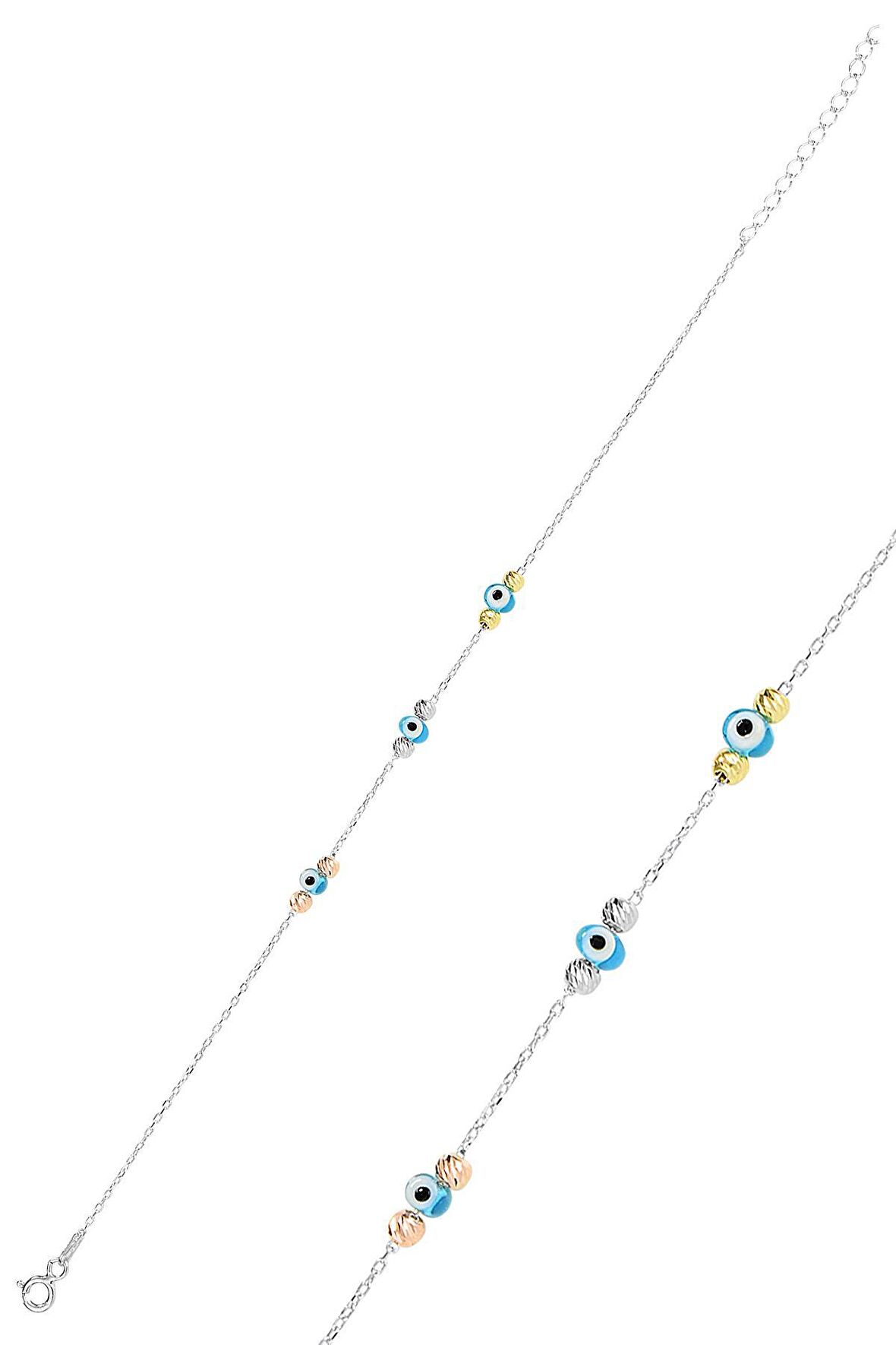 Gümüş altın yaldızlı, rodaj ve rose renkli nazarlı dorissa dorica bileklik 