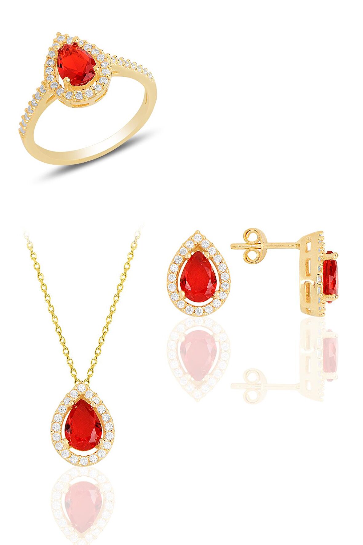 Gümüş altın yaldızlı taşlı damla modeli üçlü set