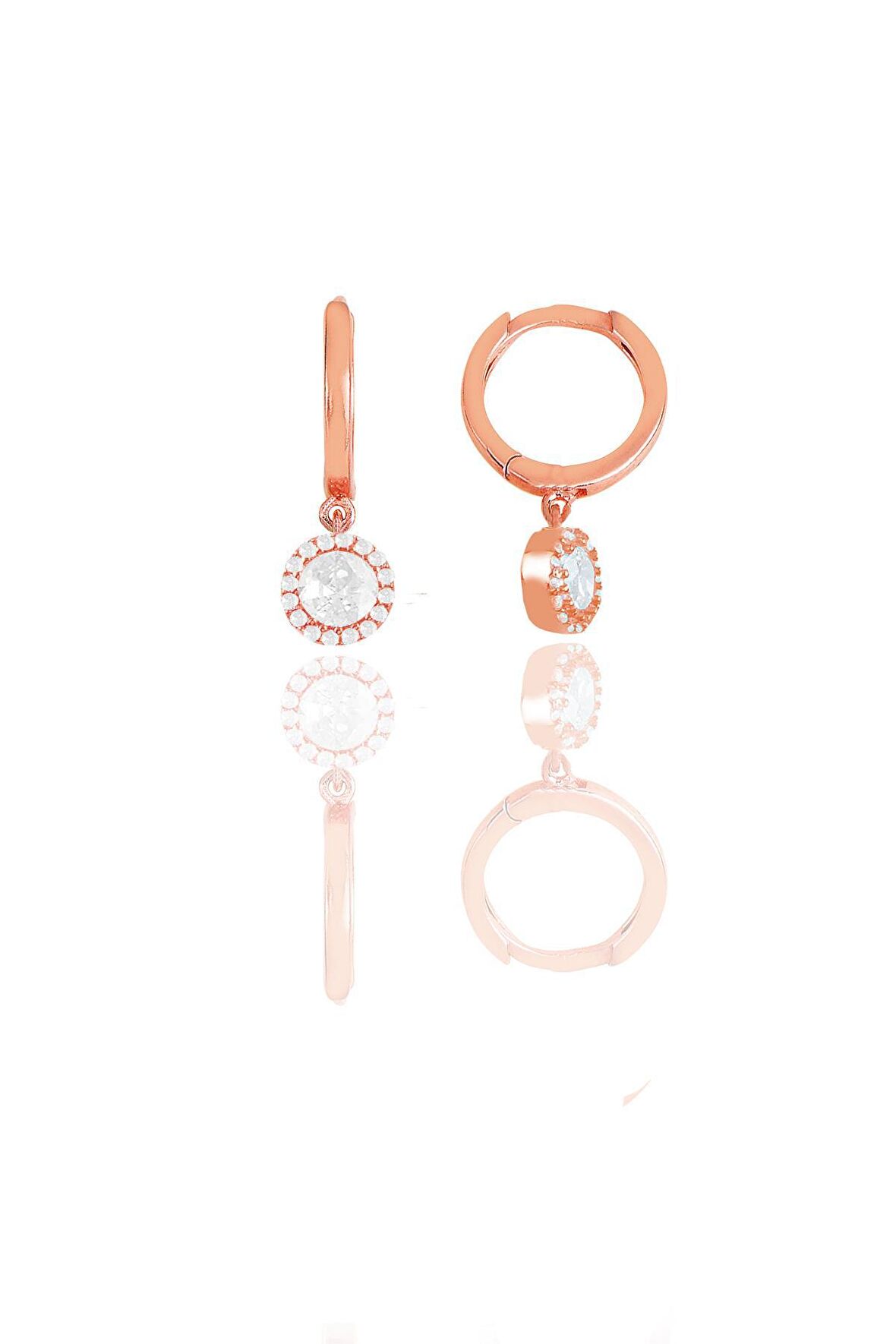 Gümüş rose zirkon taşlı pırlanta montür küpe