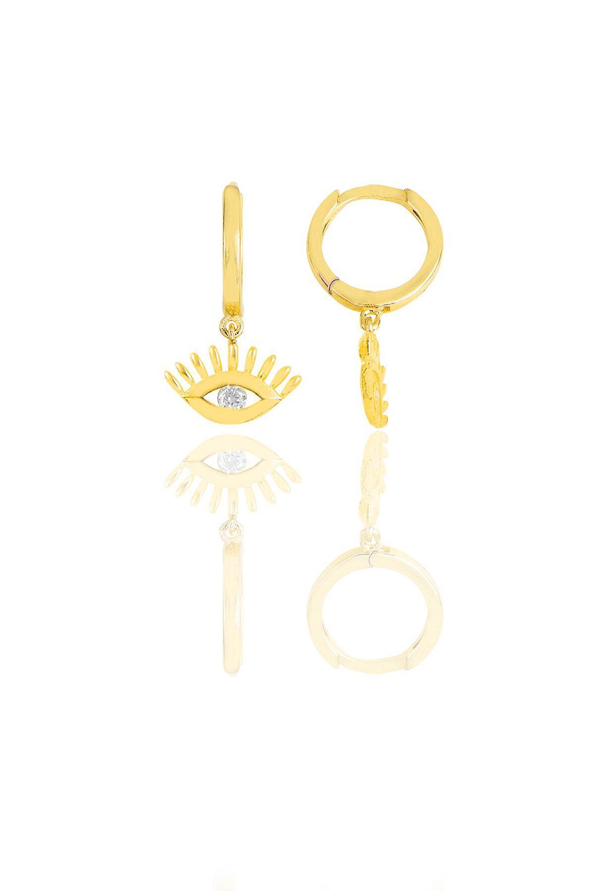 Gümüş altın yaldızlı zirkon taşlı kirpikli göz küpe