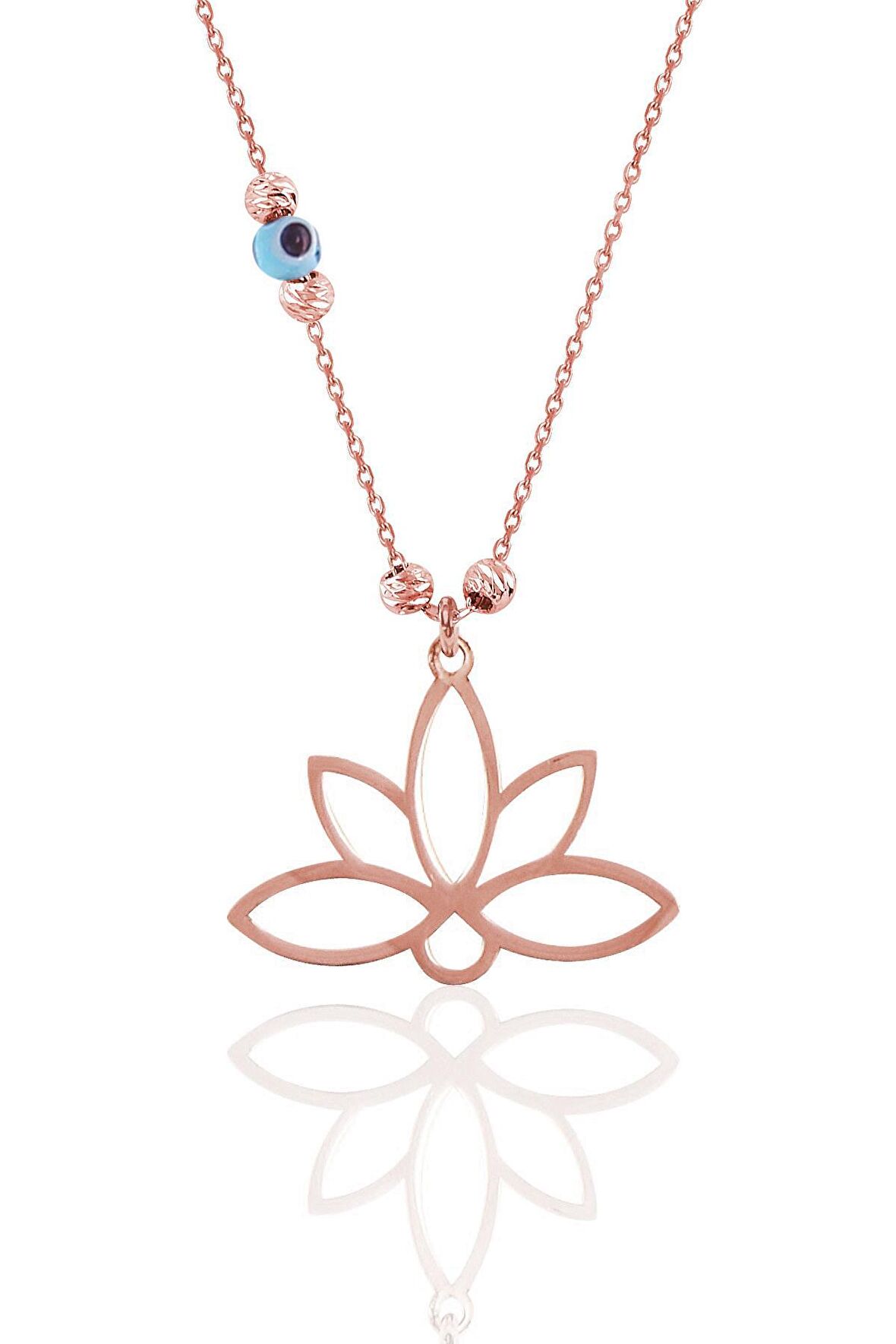 Gümüş rose nazarlı dorica sonsuz yaşamın simgesi lotus kolye