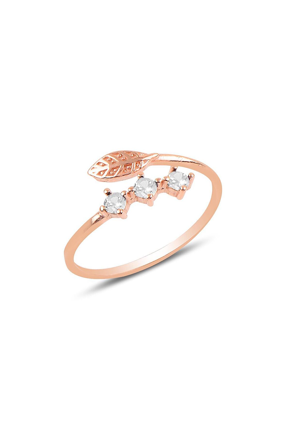 Gümüş rose zirkon taşlı ayarlamalı yaprak modeli yüzük