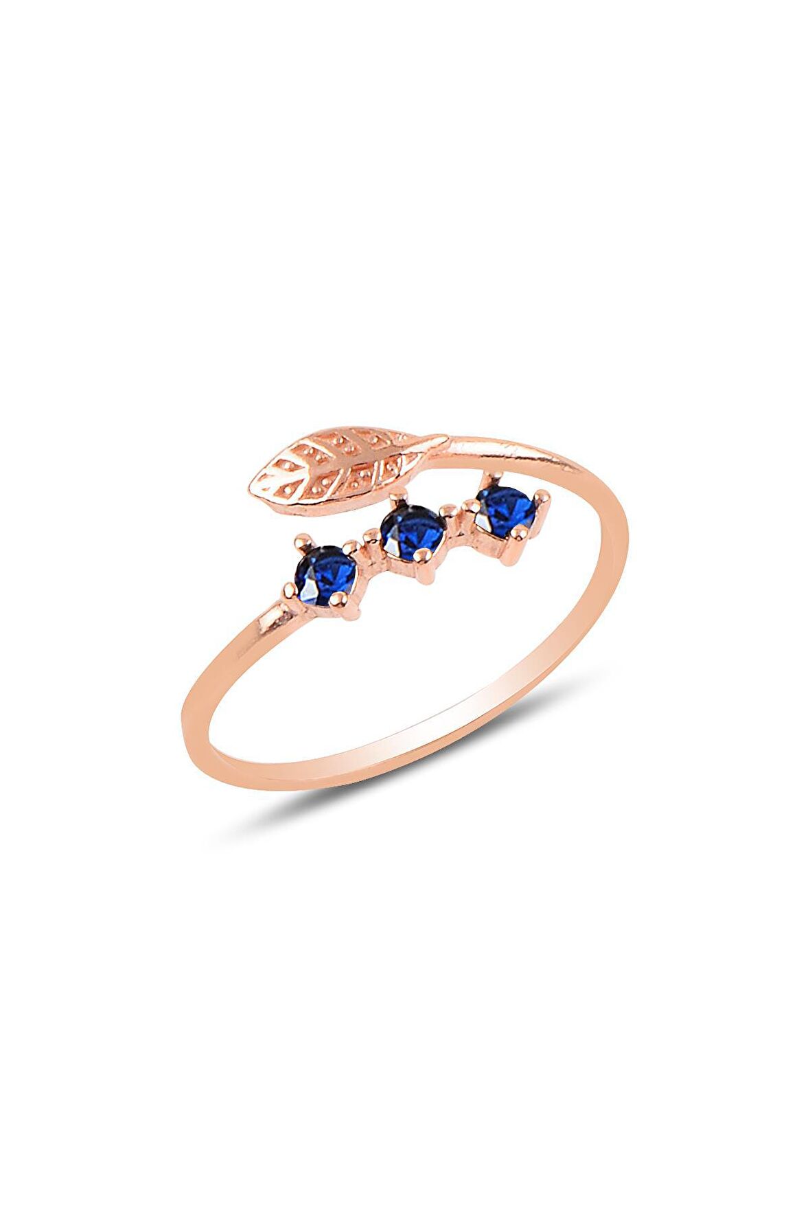 Gümüş rose safir taşlı ayarlamalı yaprak modeli yüzük