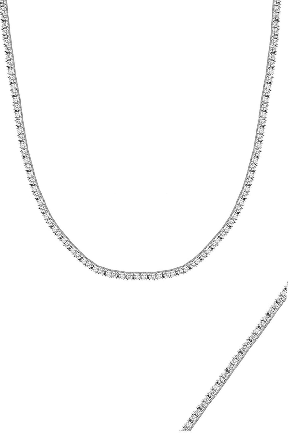 Gümüş beyaz altın rodyumlu zirkon taşlı su yolu set