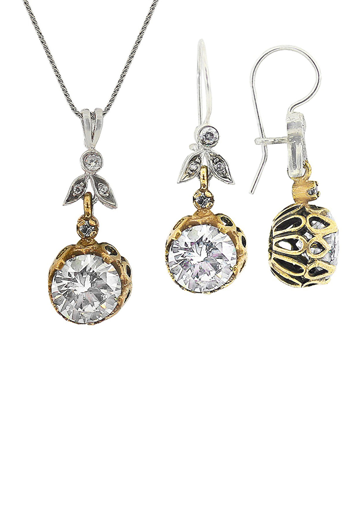 Gümüş zirkon tek taşlı otantik ikili set SGTL11593BEYAZ