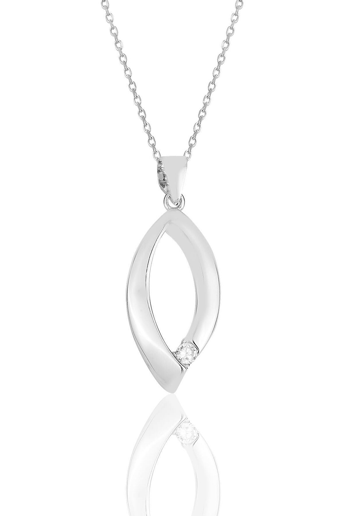 Gümüş rodyumlu mekik tek taşlı kolye.