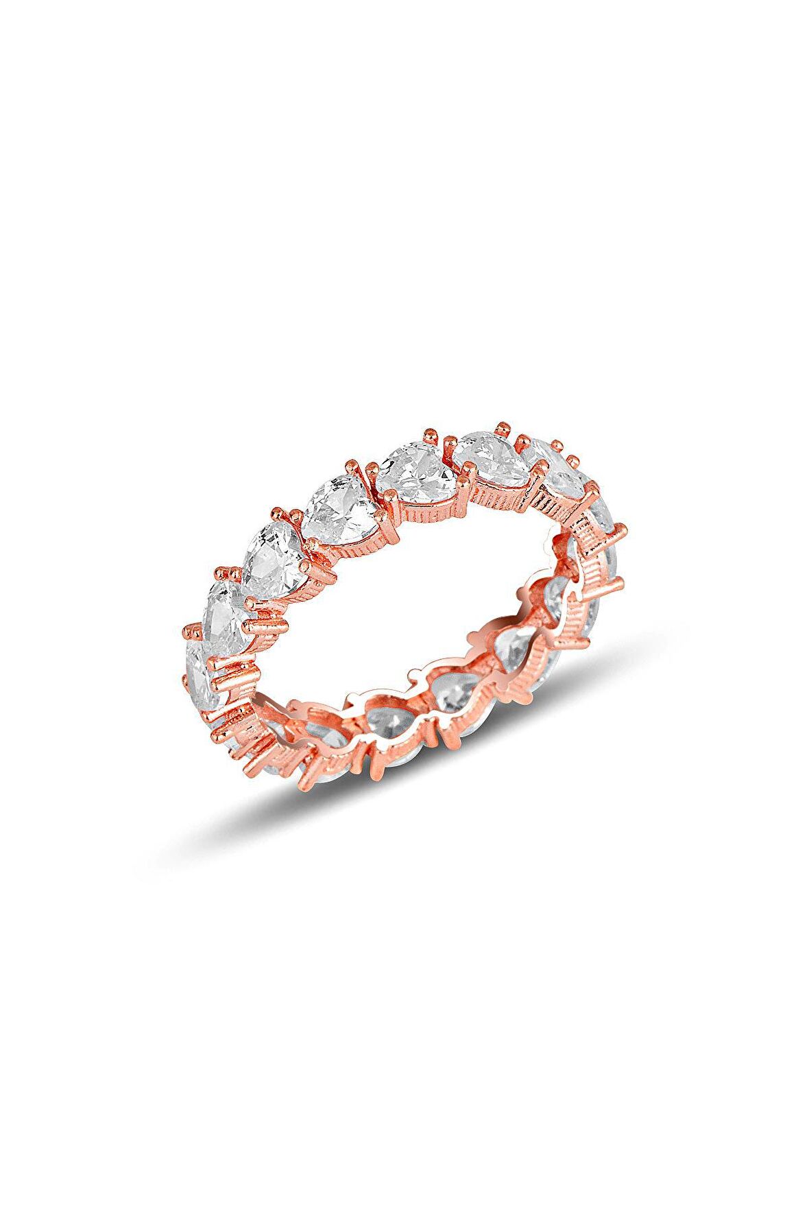 Gümüş rose pırlanta montürlü kalp kesim zirkon taşlı tamtur yüzük