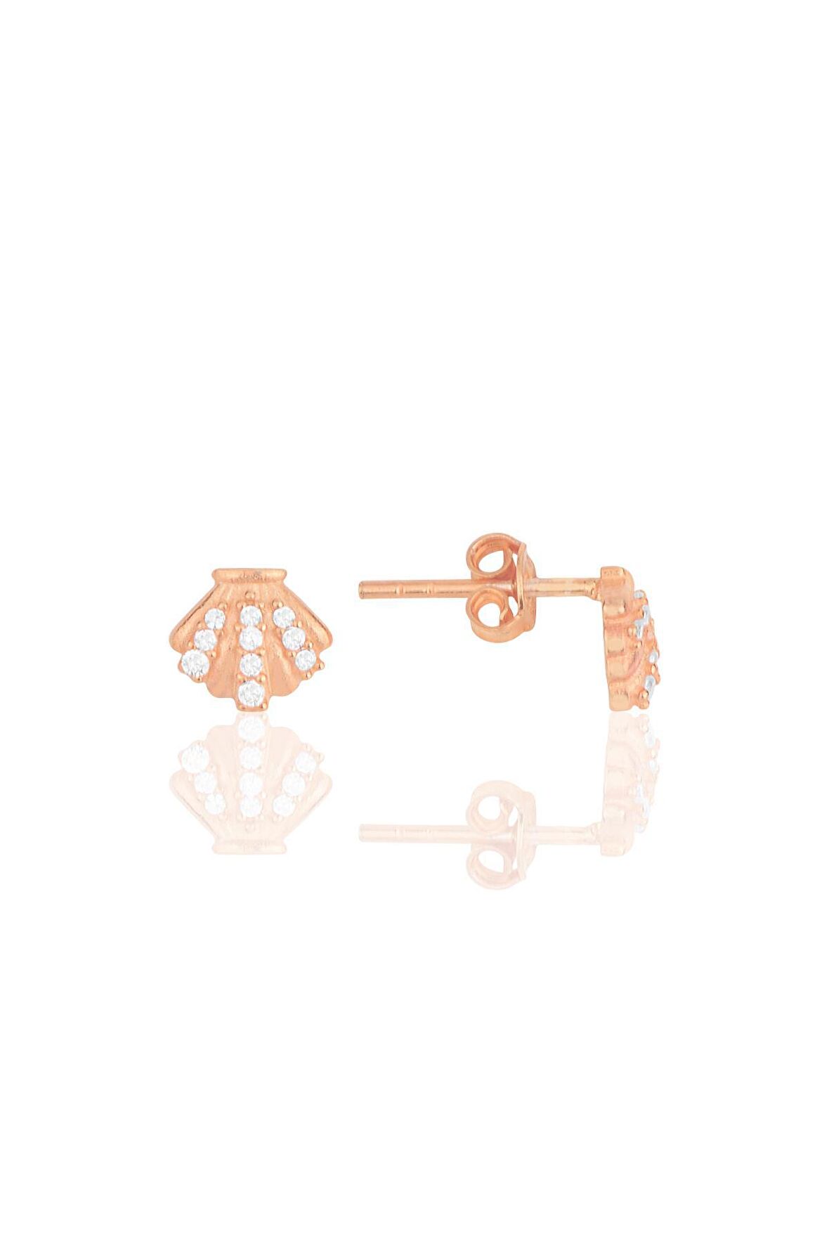 Gümüş rose zirkon taşlı midye küpe