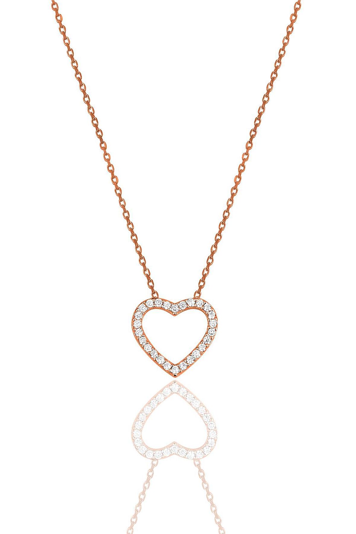Gümüş Rose Zirkon Taşlı Kalp Kolye SGTL11723ROSE