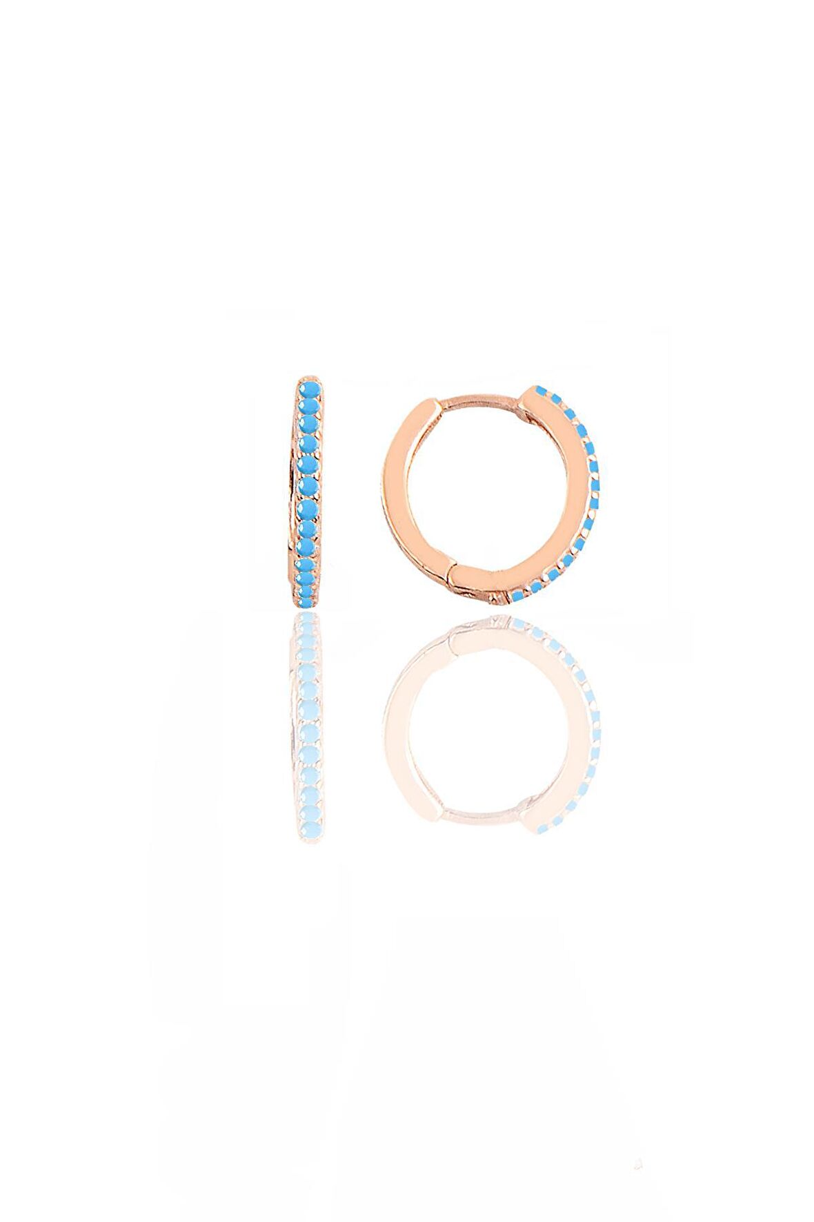 Gümüş rose turkuaz taşlı 12 mm halka küpe 