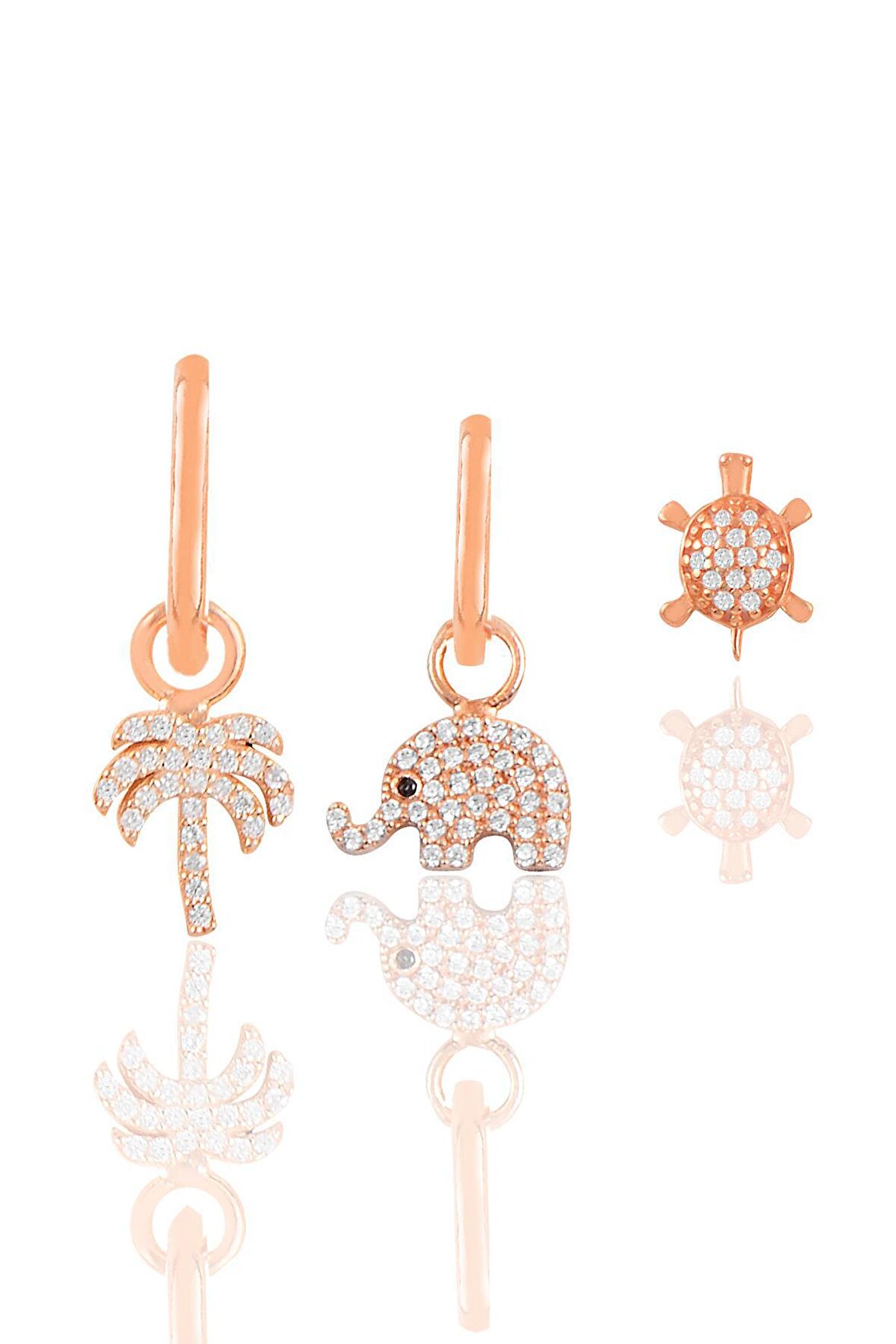 Gümüş rose zirkon taşlı  Kombin Üçlü Küpe Seti