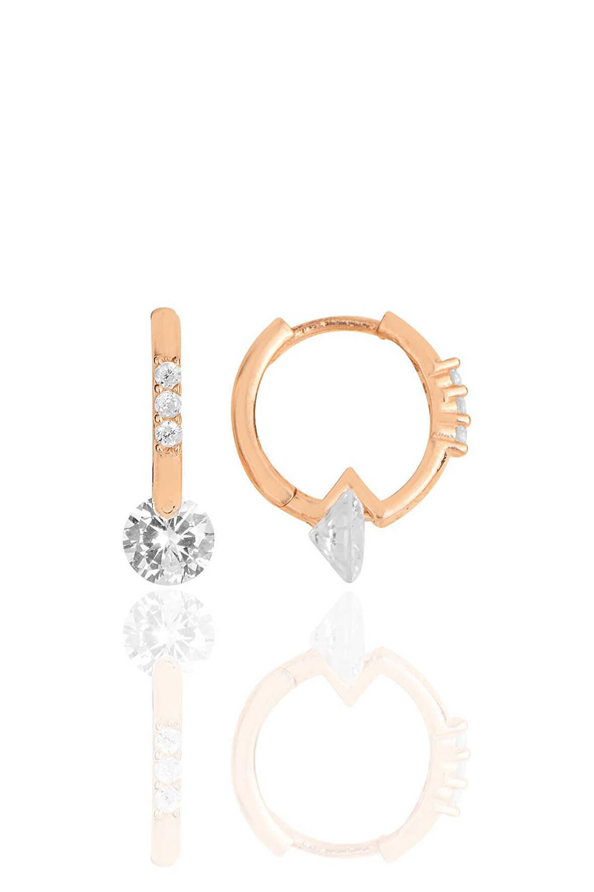 Gümüş rose zirkon taşlı tasarım halka küpe