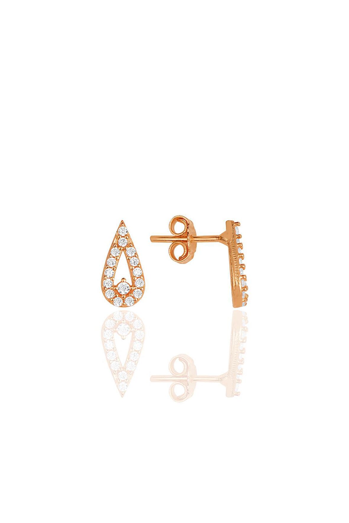 Gümüş rose zirkon taşlı damla küpe