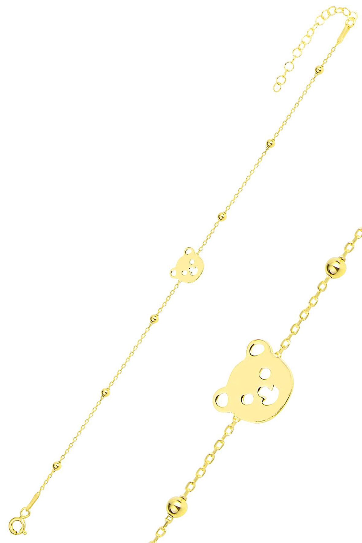 Gümüş altın yaldızlı top top zincirli ayıcıklı bileklik