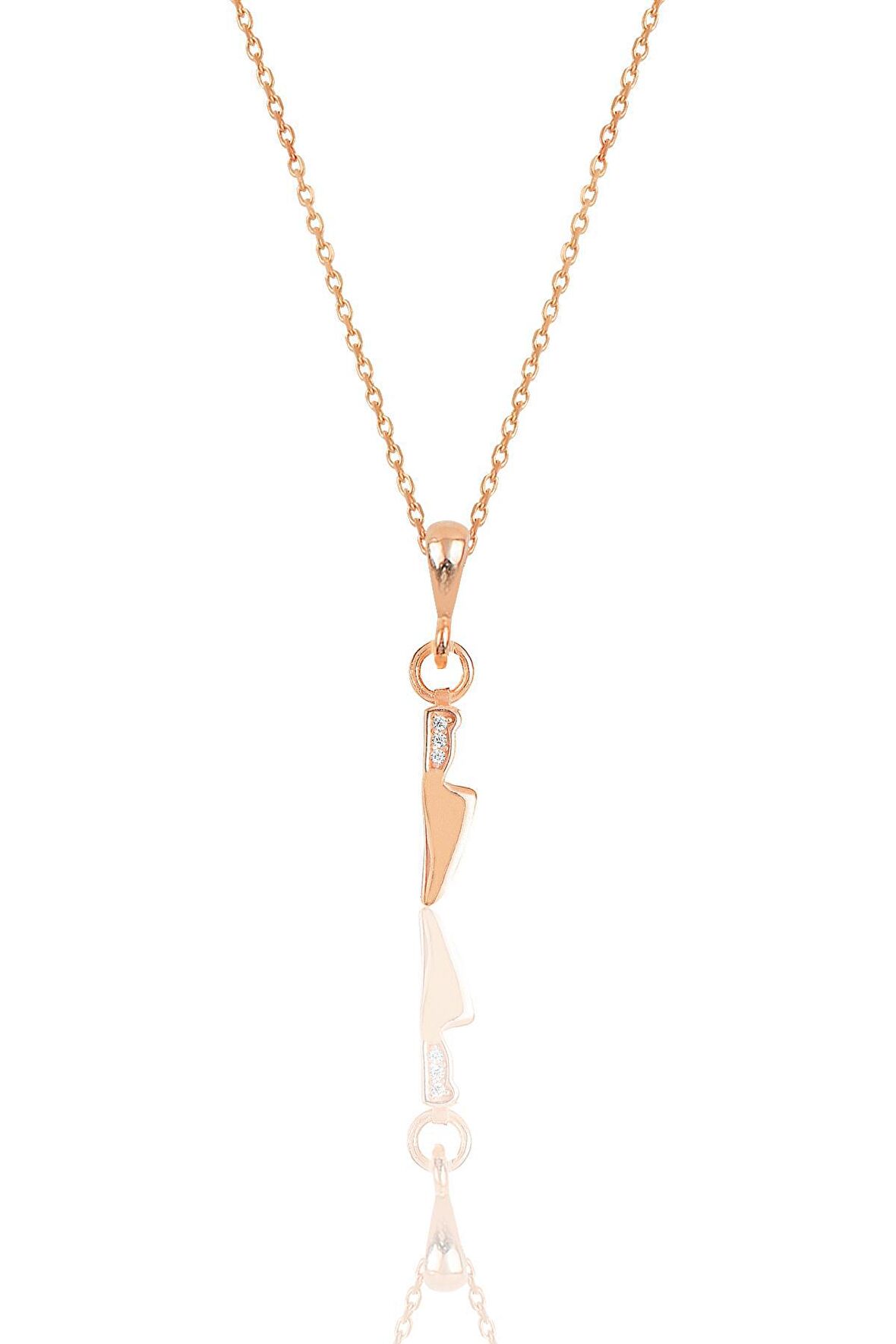 Gümüş rose zirkon taşlı bıçak modeli kolye