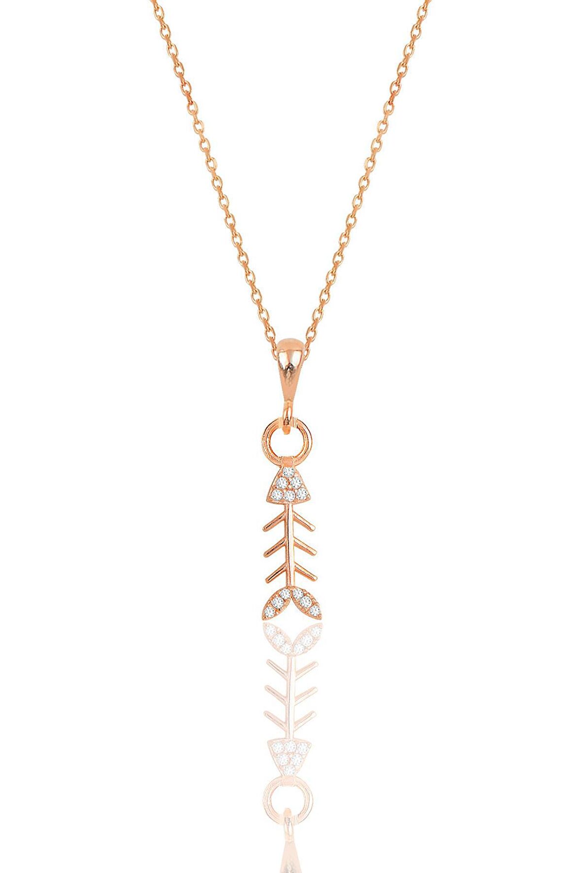 Gümüş rose zirkon taşlı balık kılçığı modeli kolye