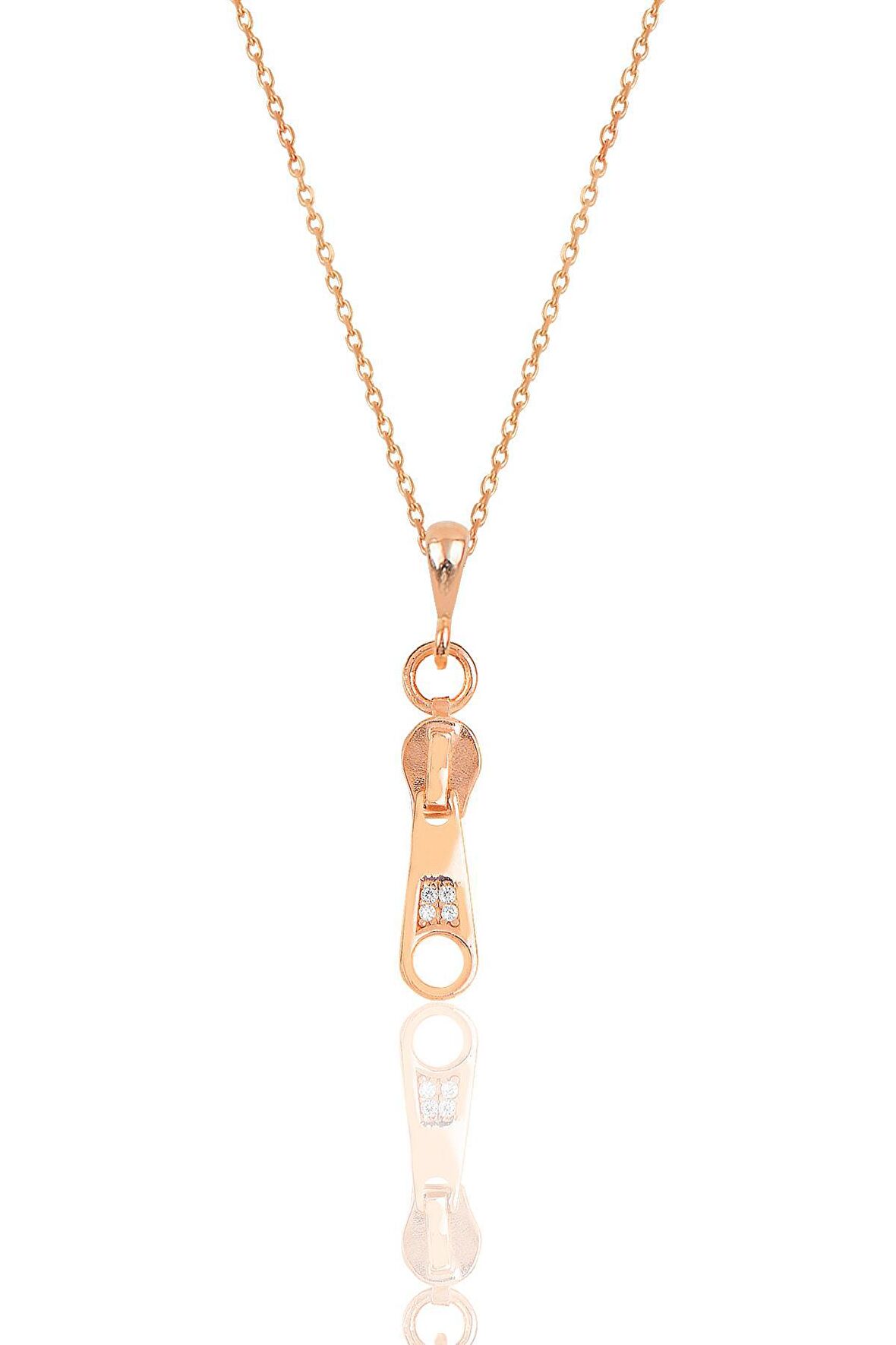 Gümüş rose zirkon taşlı fermuar kolye