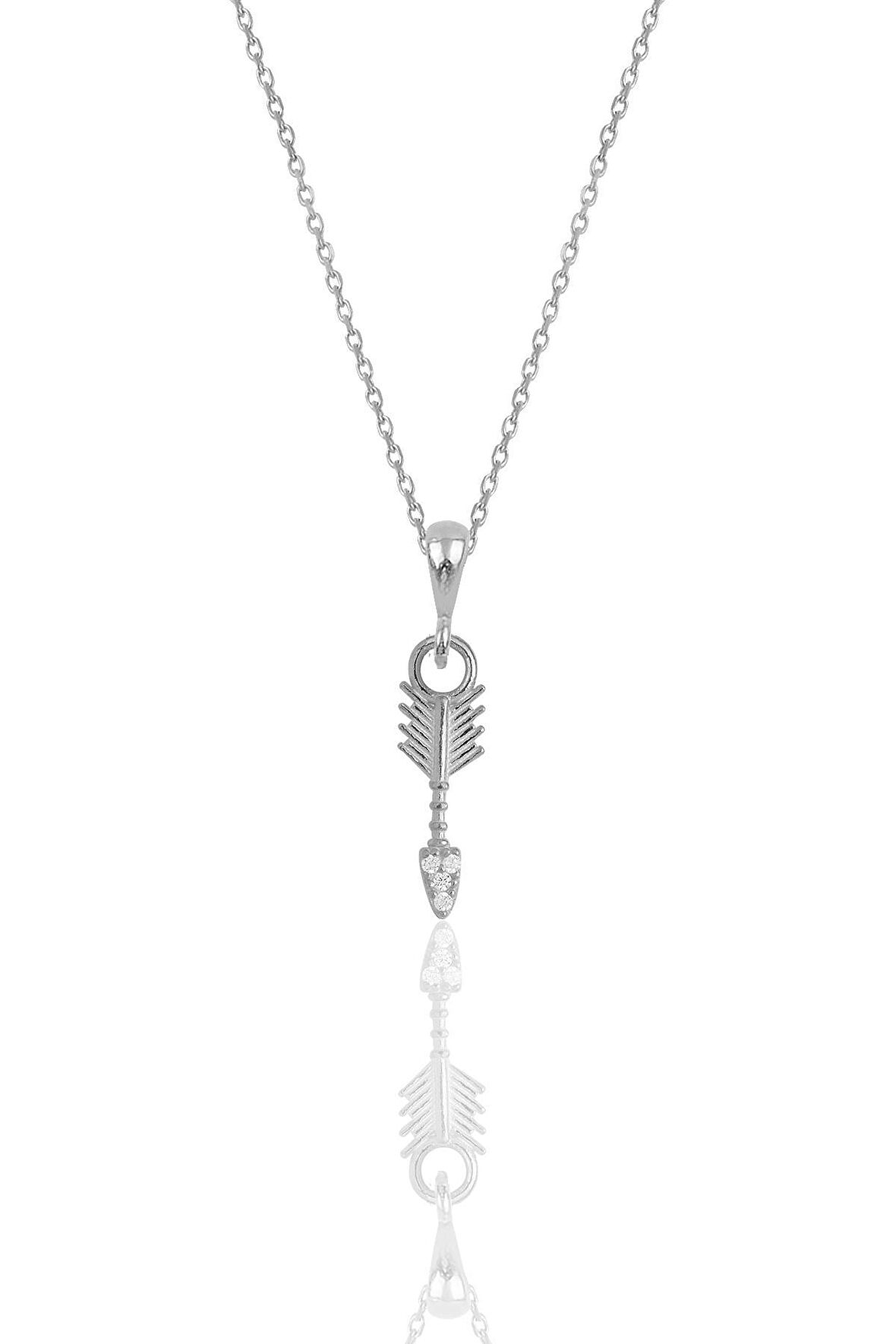 Gümüş rodyumlu zirkon taşlı ok kolye