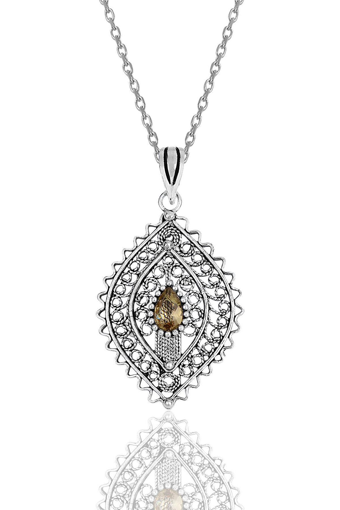 Gümüş zultanit taşlı oksitli telkari işlemeli kolye