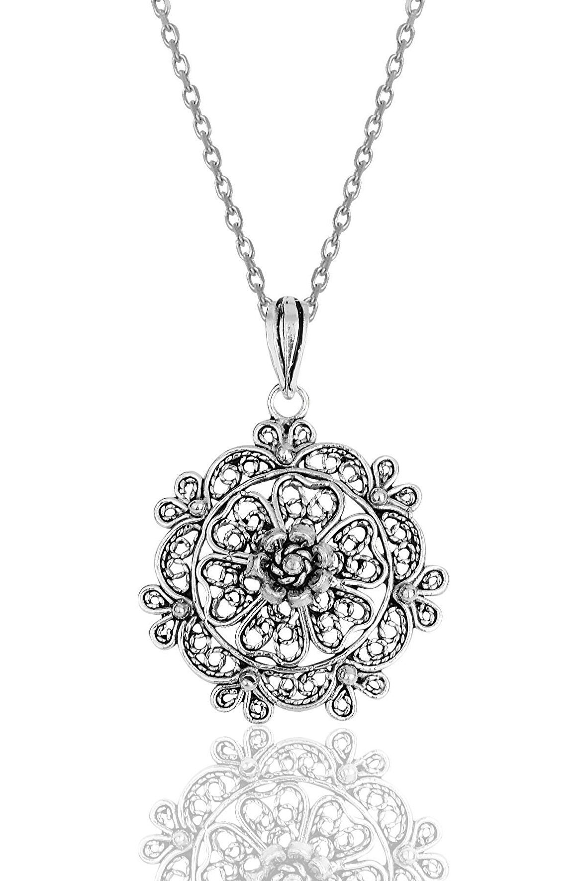 Gümüş oksitli  telkari işlemeli kolye