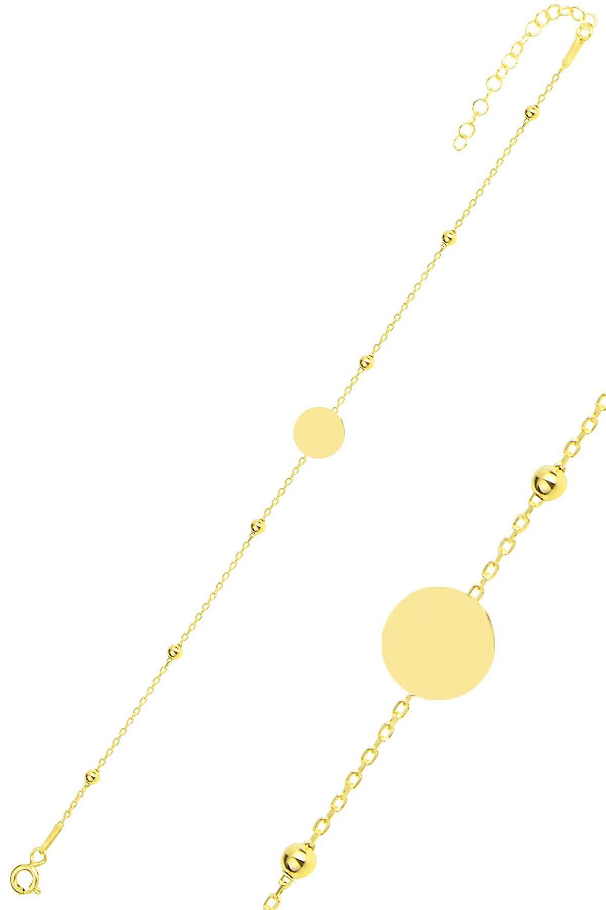 Gümüş altın yaldızlı top top zincirli pul bileklik