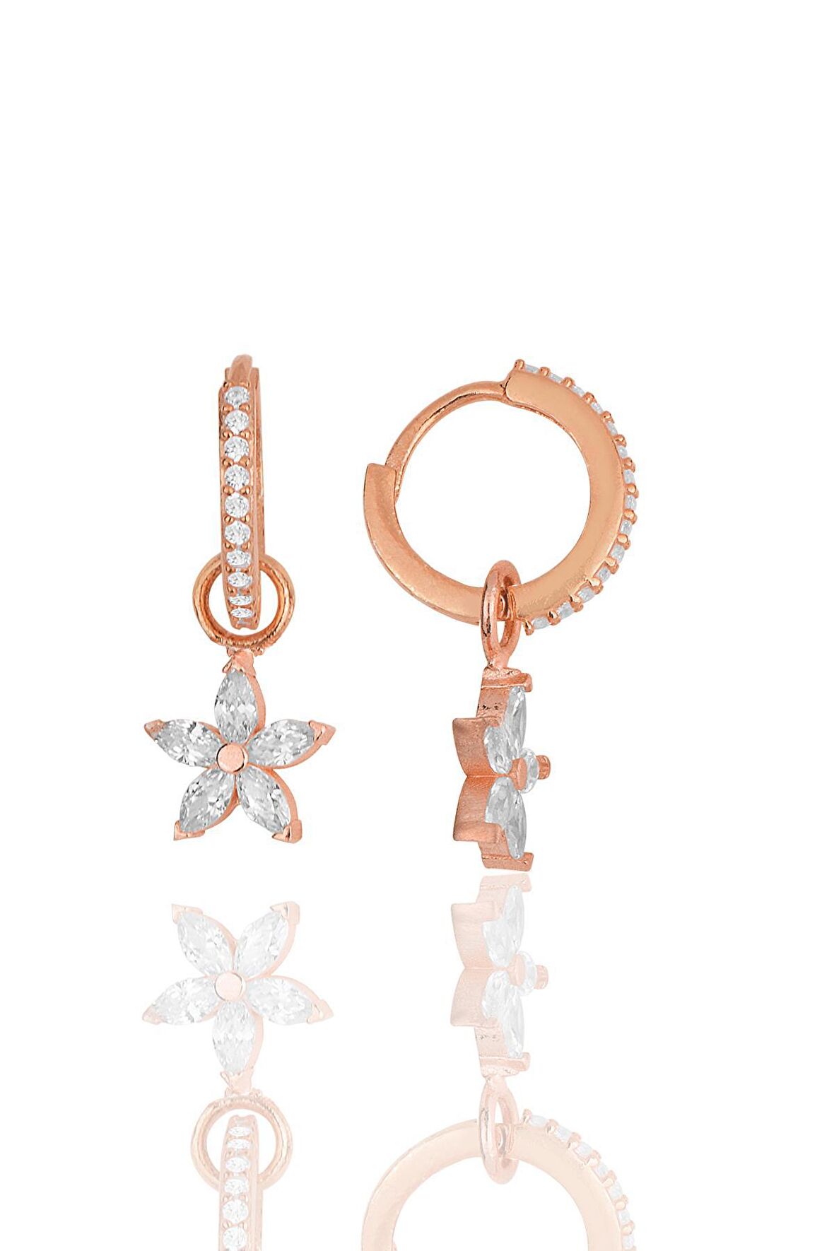 Gümüş rose zirkon taşlı lotus çiçeği küpe
