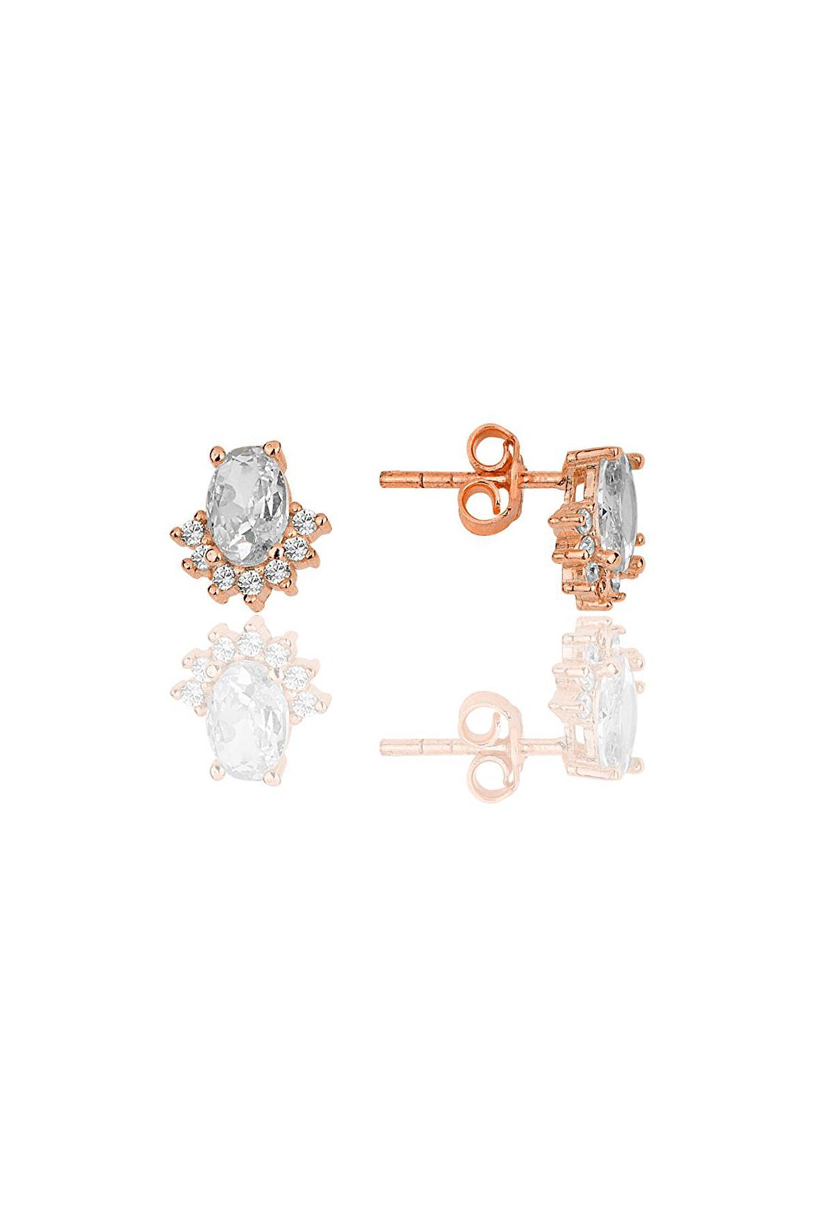 Gümüş rose oval kesim zirkon taşlı pırlanta modeli küpe