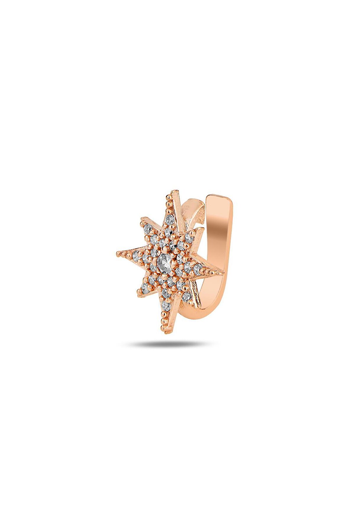 Gümüş rose zirkon taşlı sıkıştırmalı kutup yıldızı kıkırdak küpe ear cuff 
