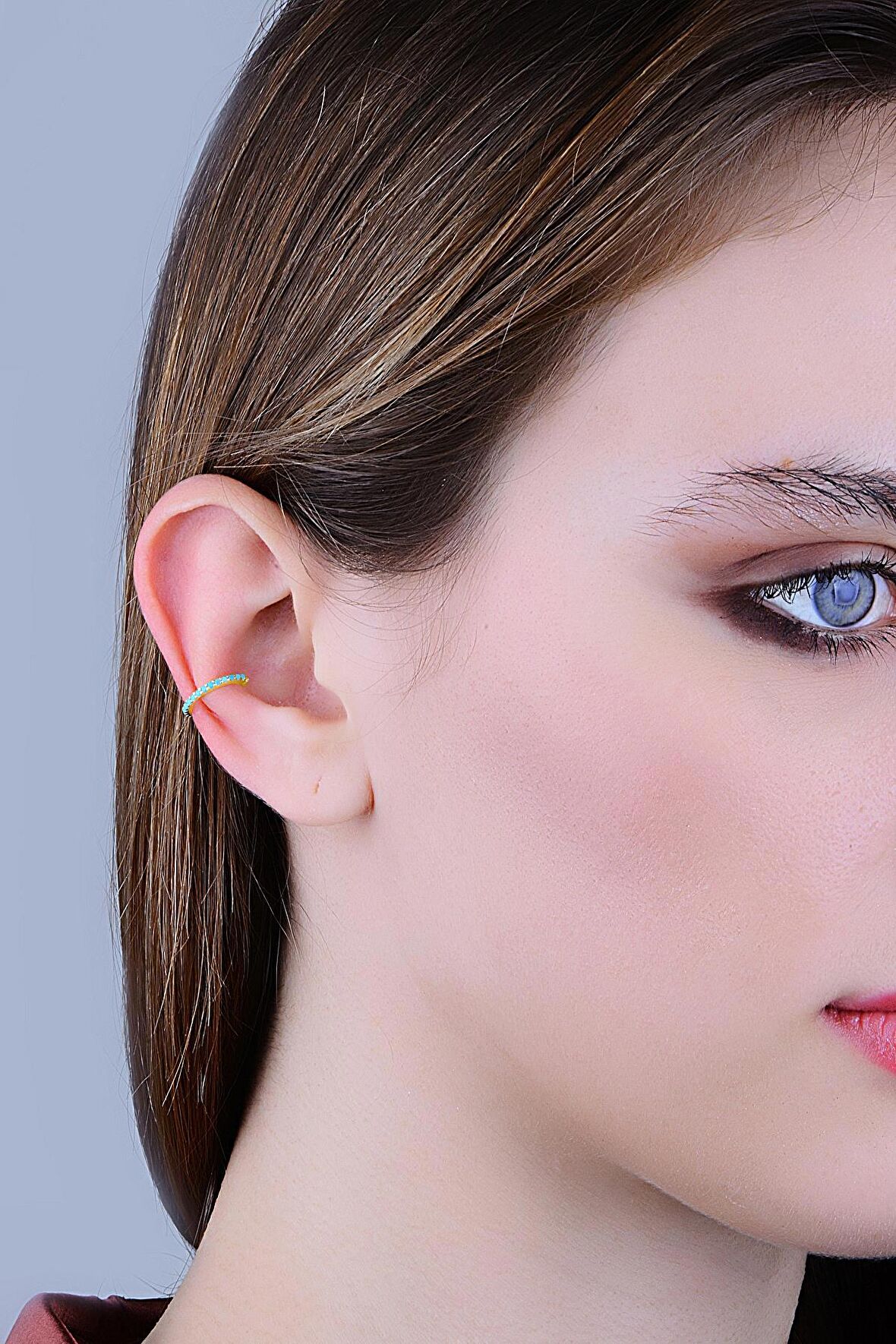 Gümüş altın yaldızlı turkuaz taşlı sıkıştırmalı kıkırdak küpe ear cuff