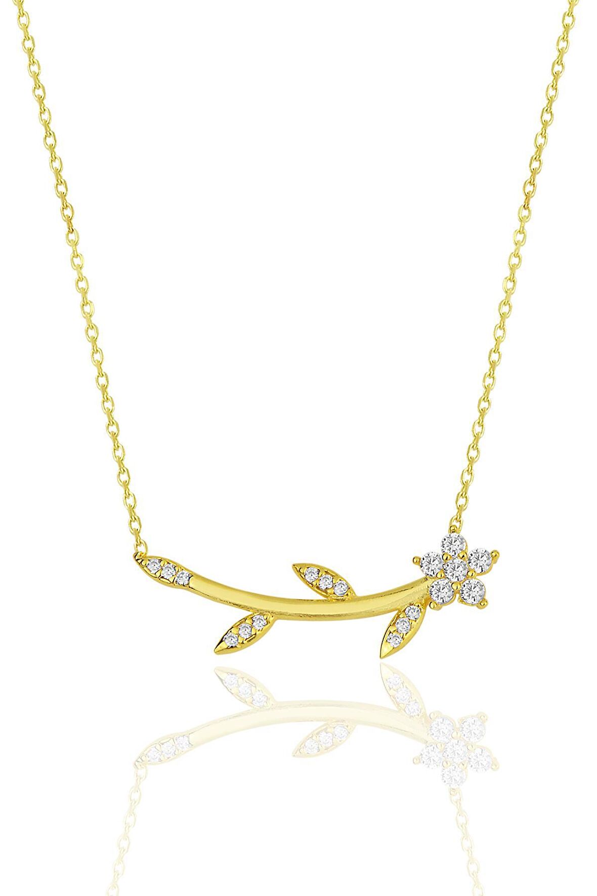 Gümüş altın yaldızlı zirkon taşlı çiçek kolye