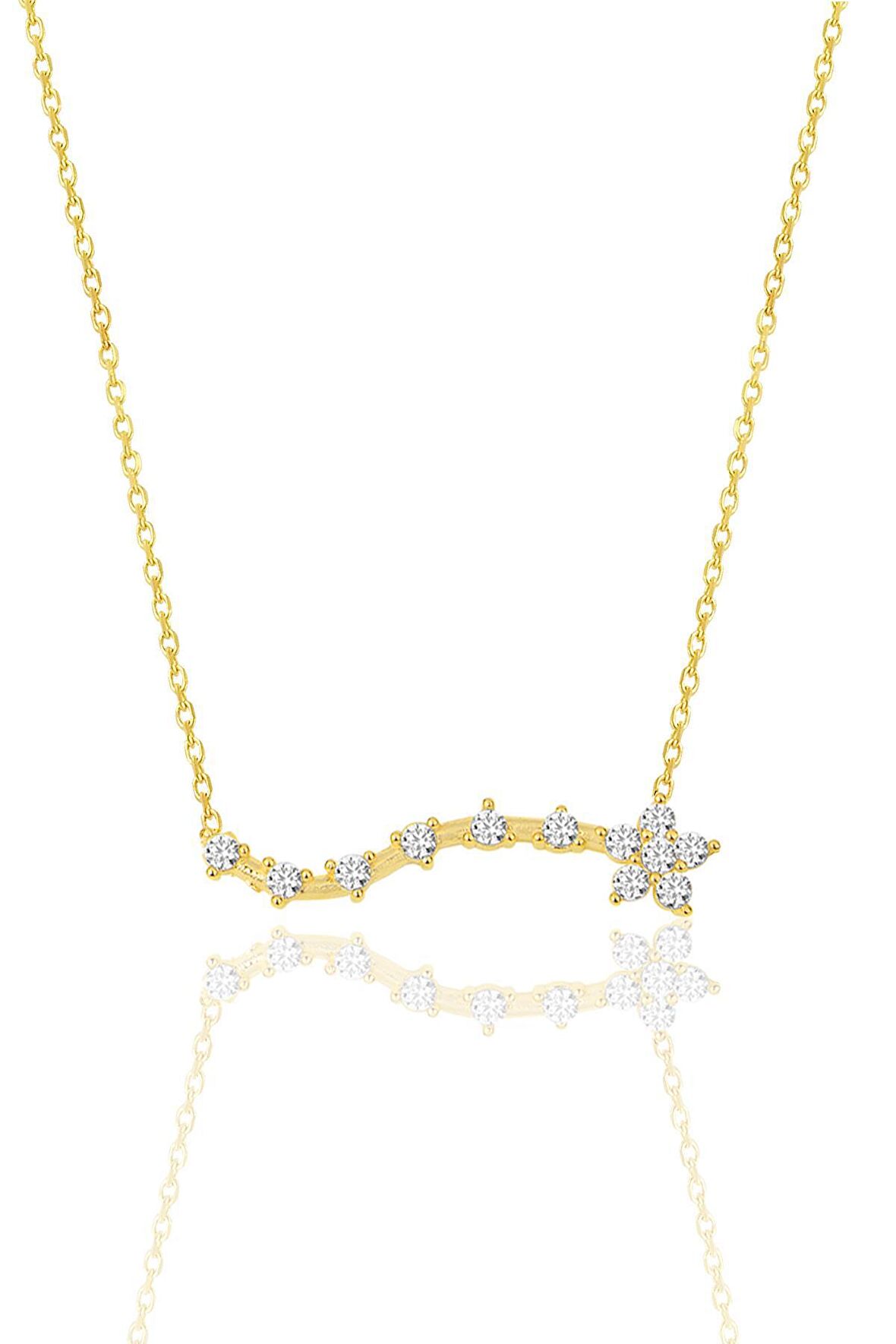 Gümüş altın yaldızlı zirkon sıra taşlı çiçek kolye