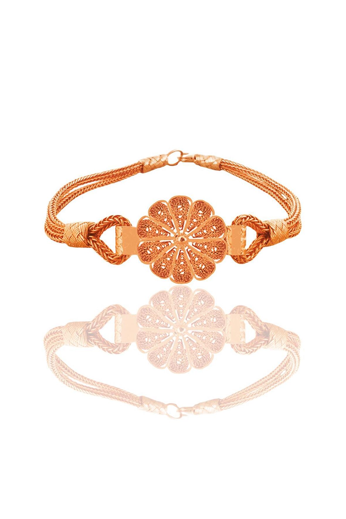 Gümüş rose el işi telkari ve kazaziye işlemeli papatya bileklik