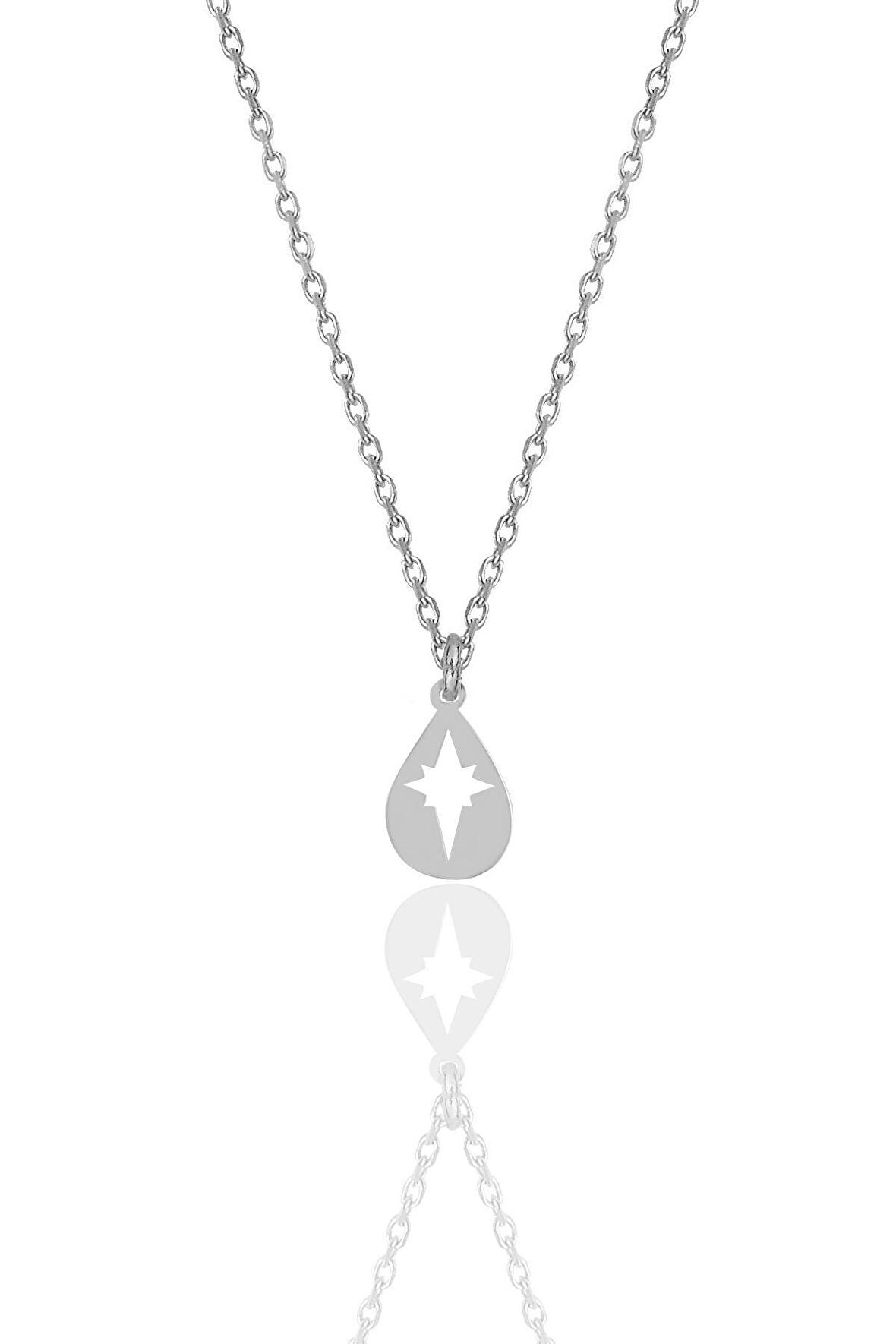 Gümüş rodyumlu kutup yıldızlı damla kolye