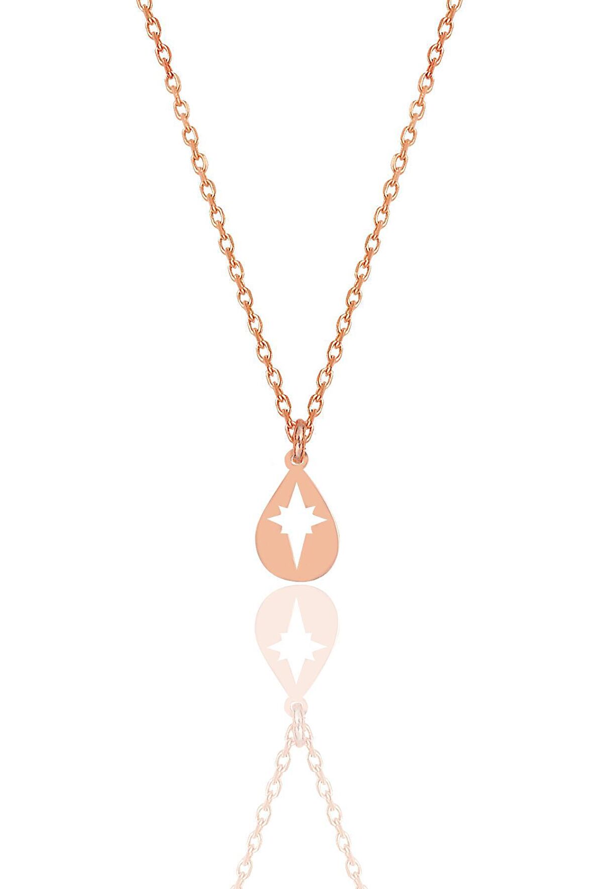 Gümüş rose kutup yıldızlı damla kolye