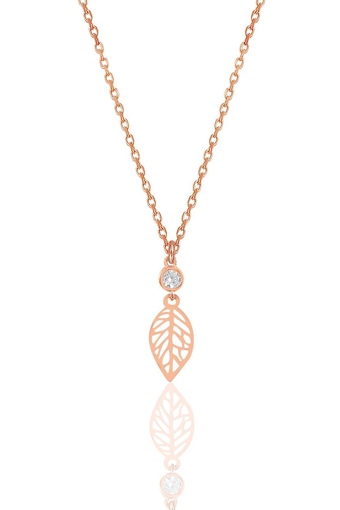 Gümüş rose zirkon taşlı yaprak kolye