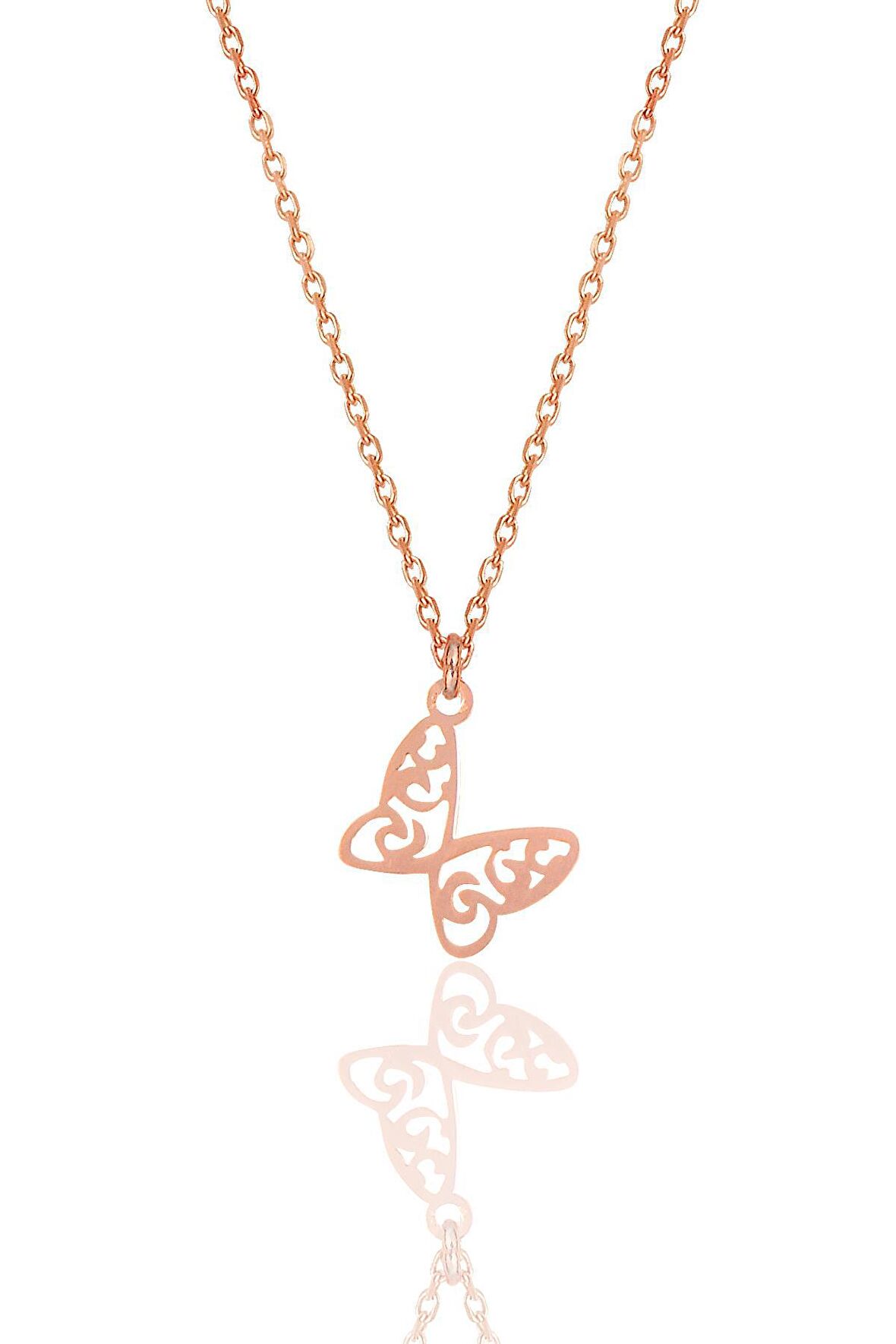 Gümüş rose işlemeli kelebek kolye