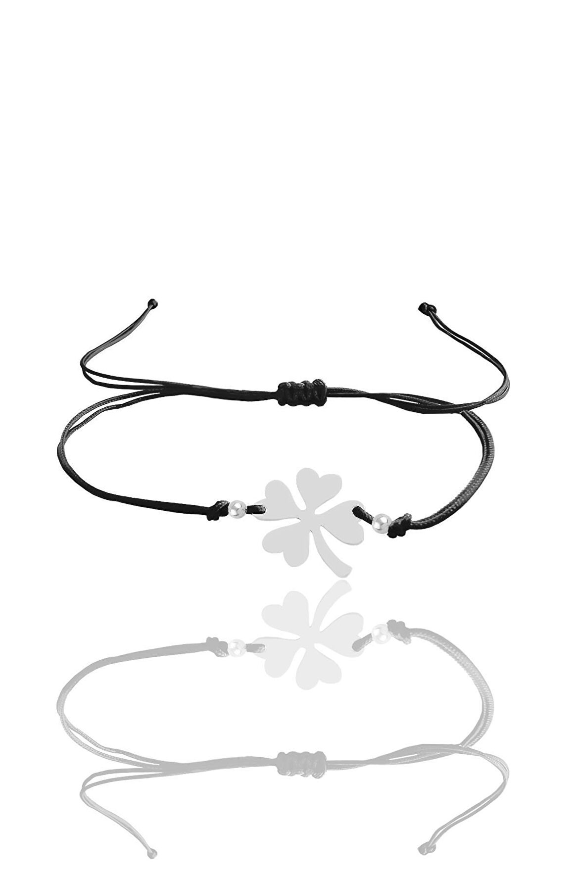 Gümüş yonca modeli makrome ip şans bileklik