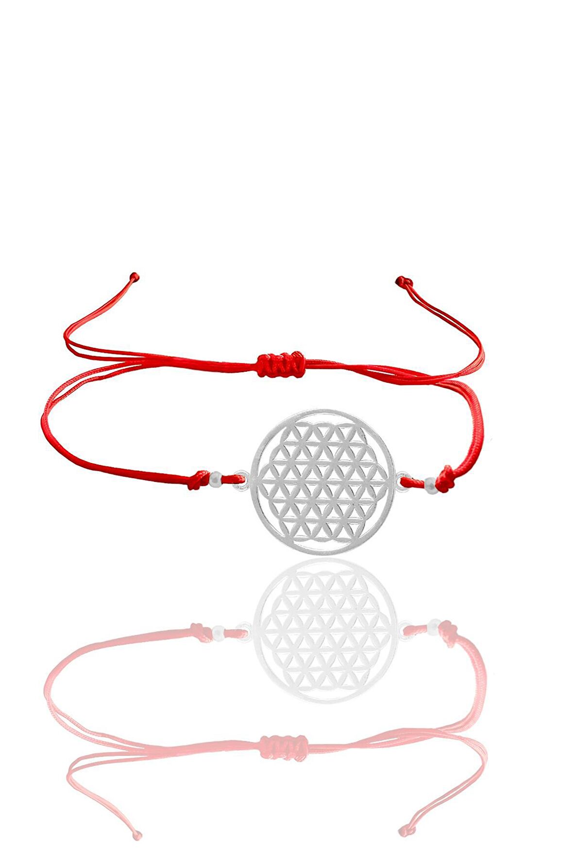 Gümüş  yaşam çiçeği kırmızı ipli bileklik