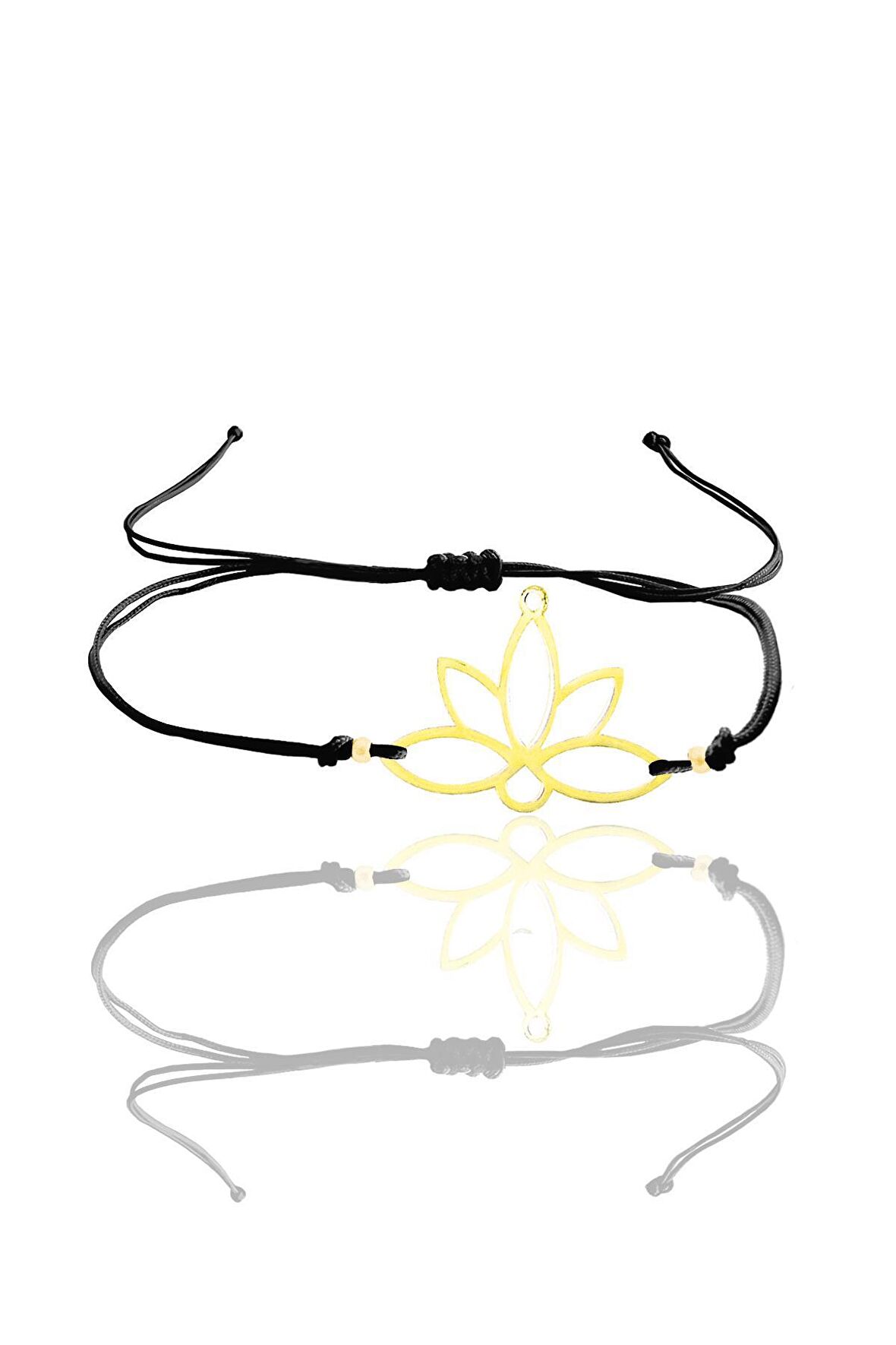 Gümüş altın yaldızlı lotus yaşam çiçeği siyah ipli bileklik