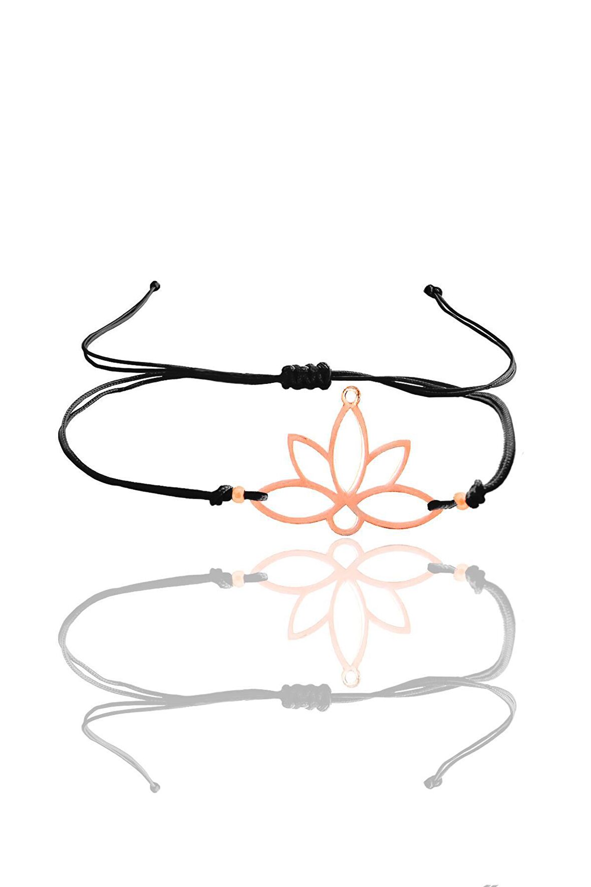 Gümüş lotus rose yaşam çiçeği siyah ipli bileklik