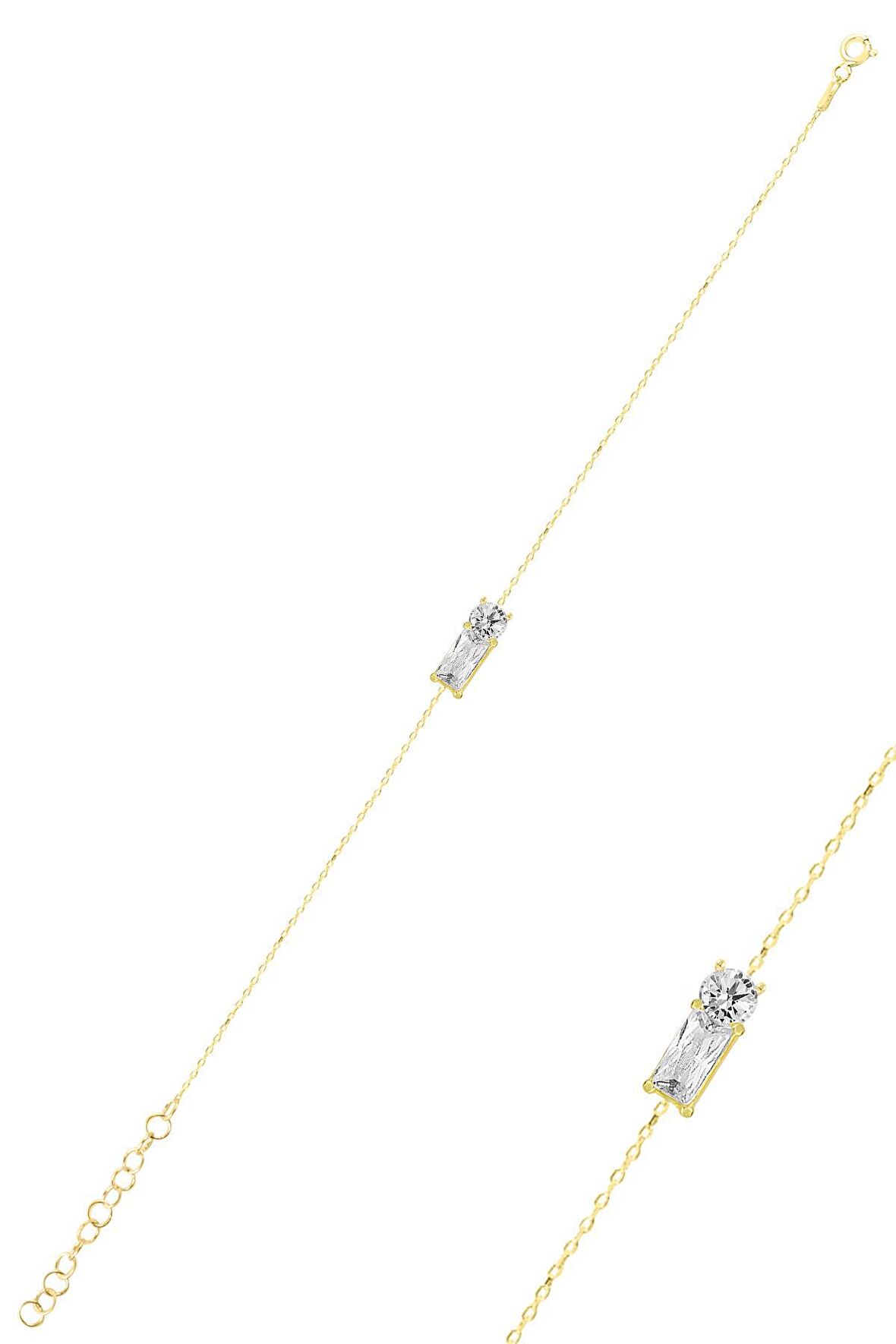 Gümüş altın yaldızlı baget kesim zirkon taşlı bileklik