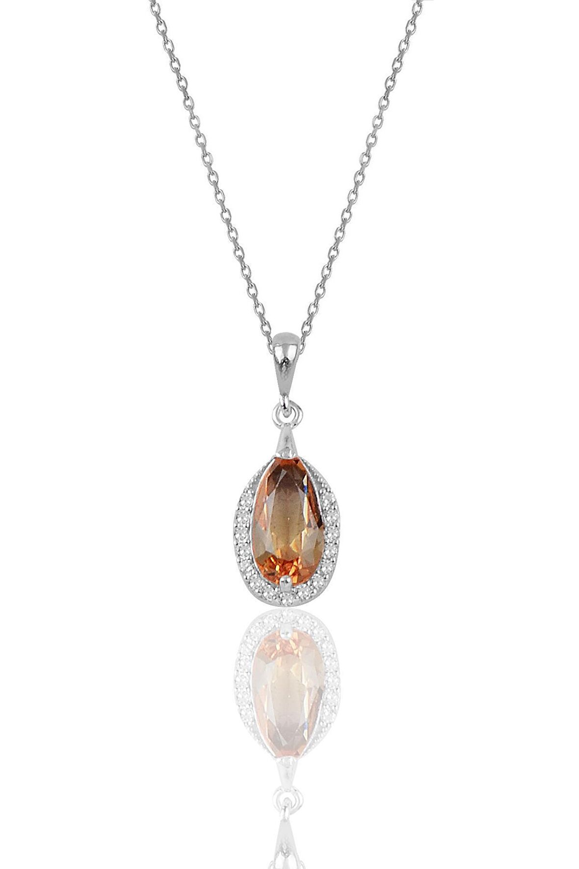 Gümüş rodyumlu zultanit ve zirkon taşlı damla modeli kolye