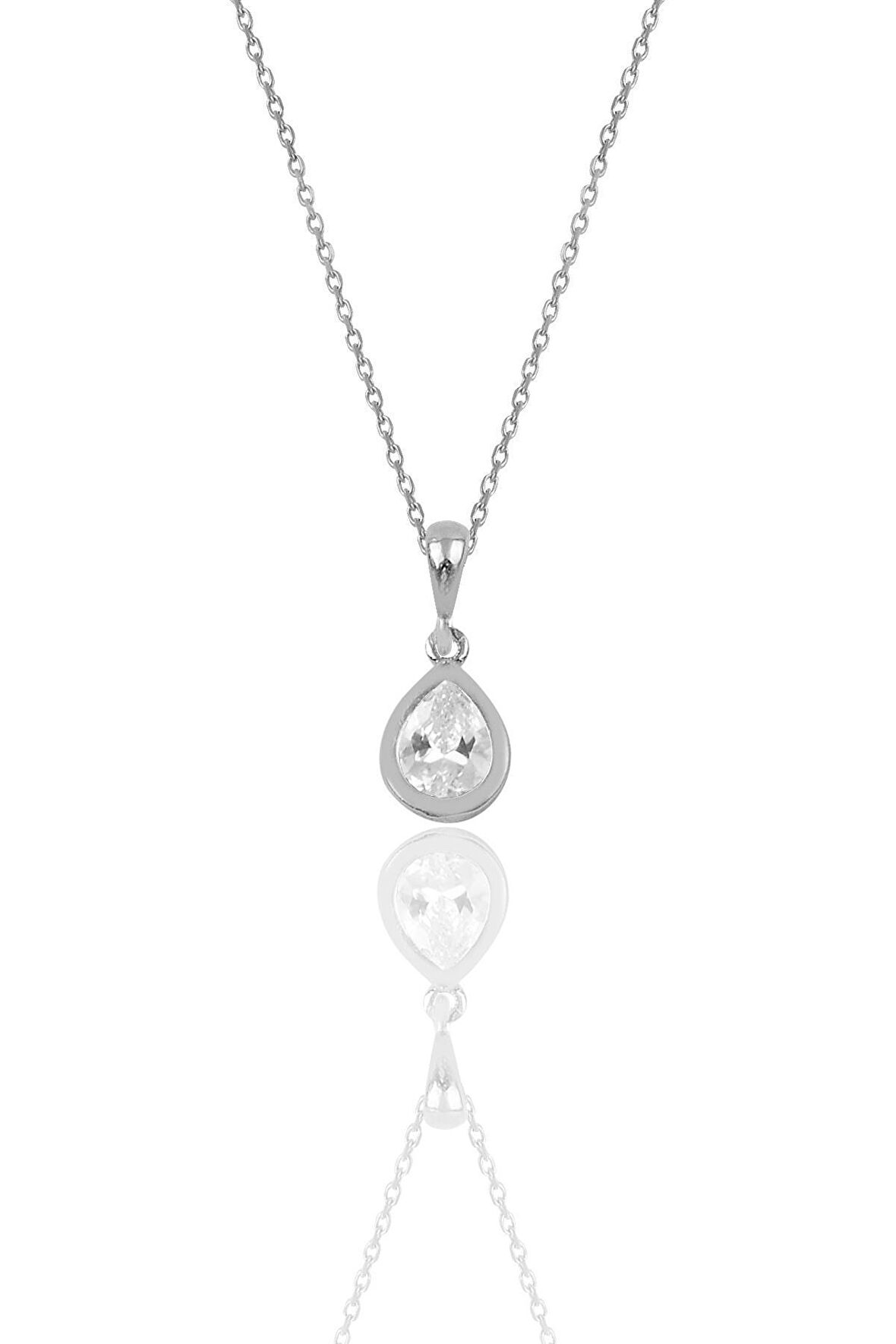 Gümüş rodyumlu zirkon taşlı damla modeli kolye