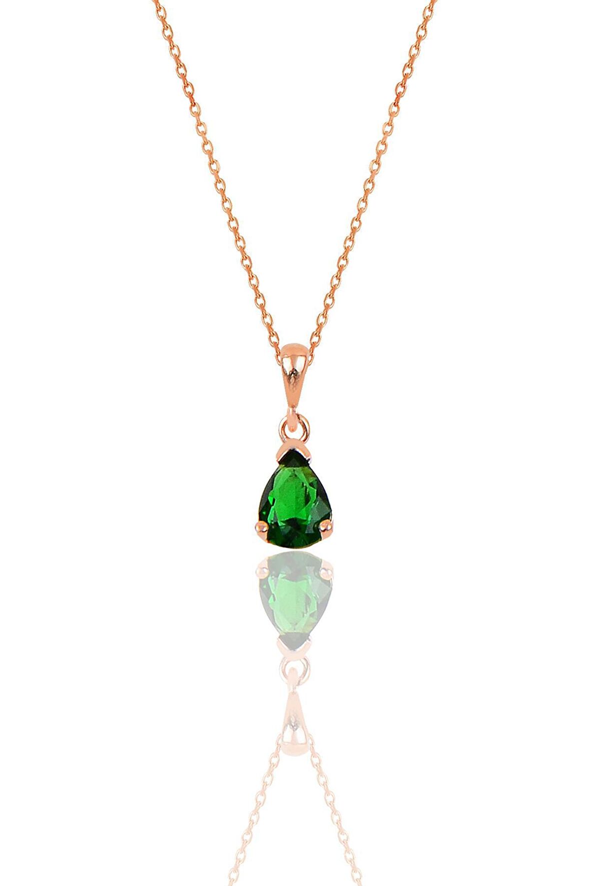 Gümüş rose yeşil taşlı damla modeli kolye