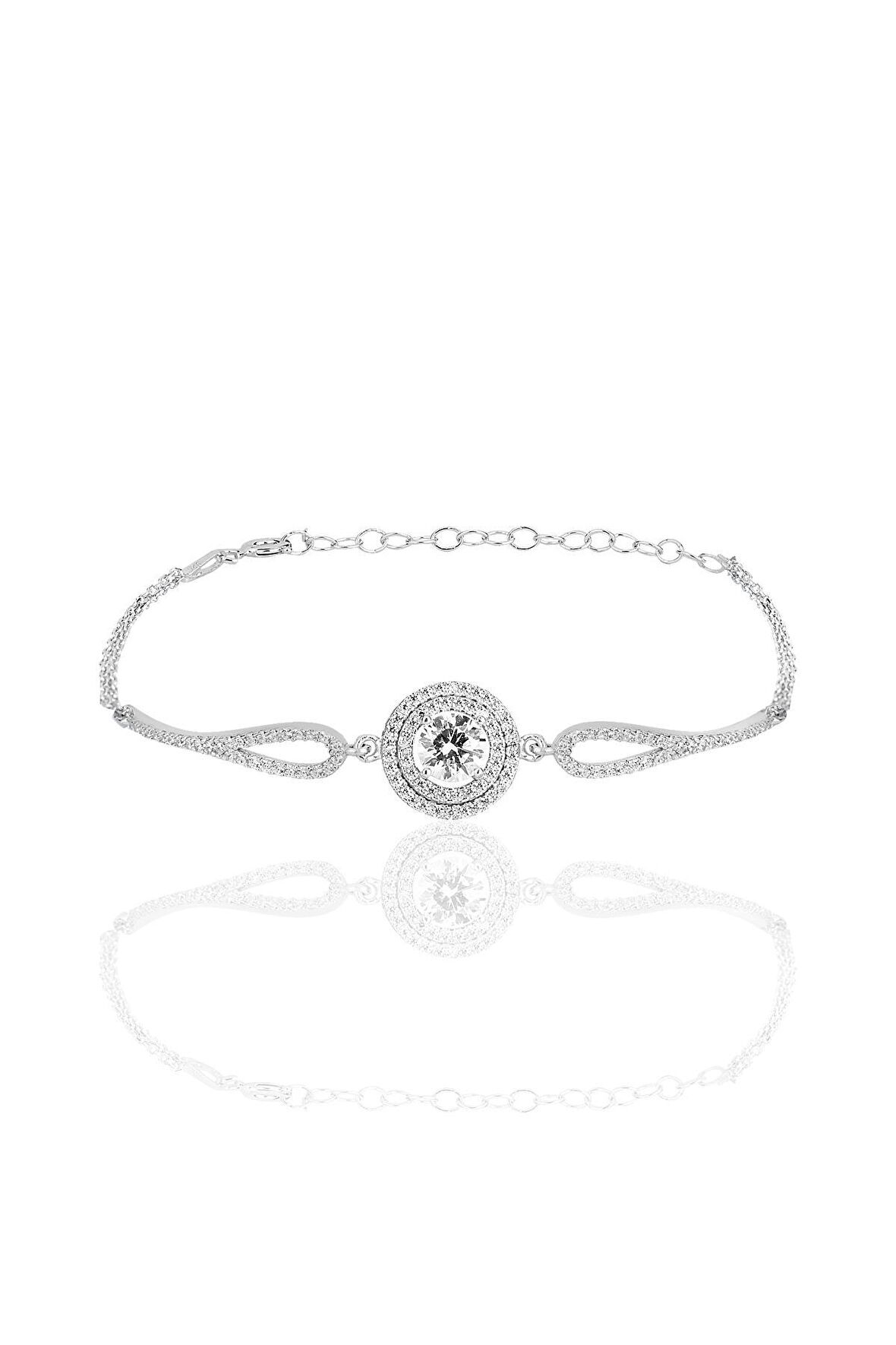 Gümüş rodyumlu zirkon taşlı pırlanta montürlü yuvarlak bileklik