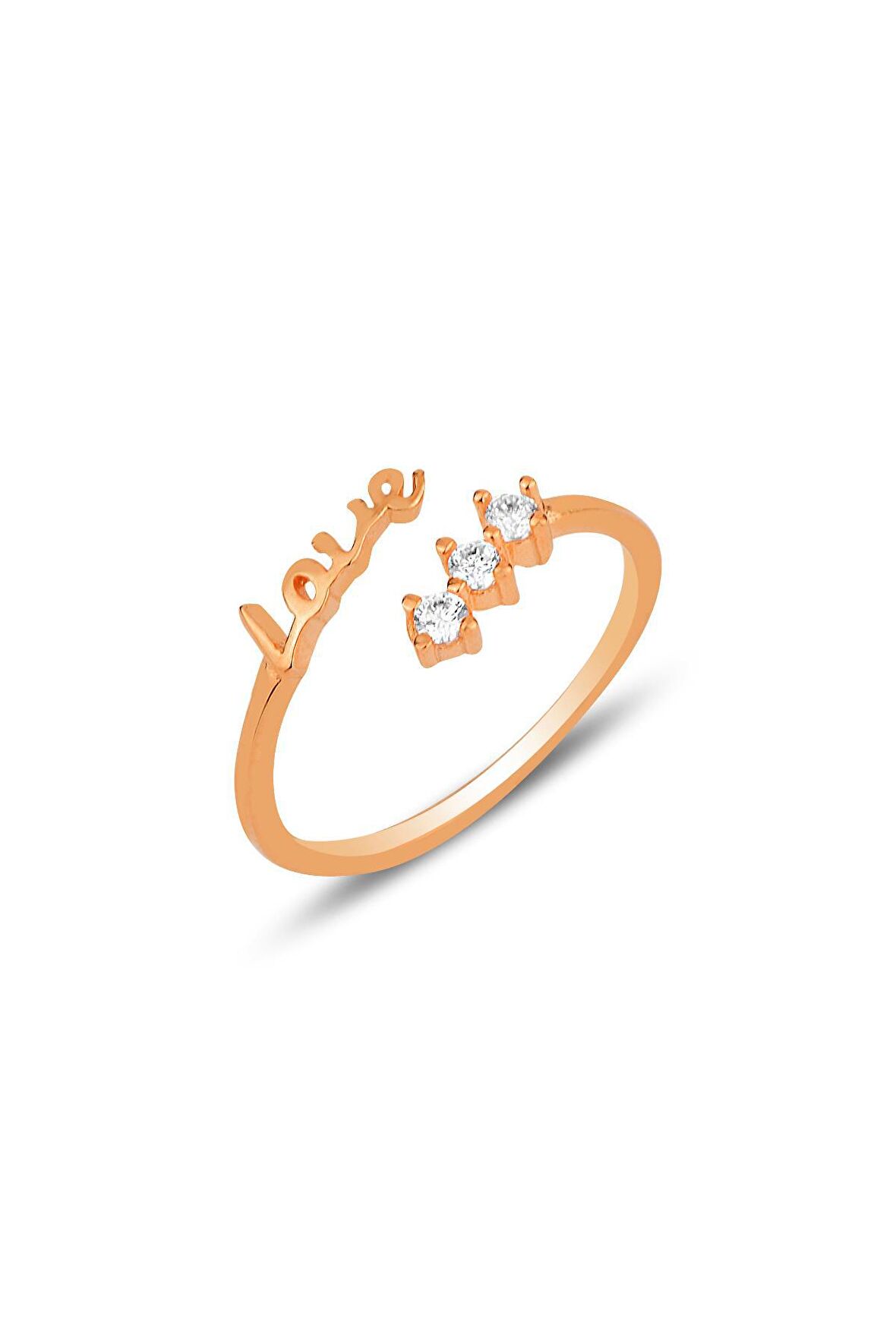 Gümüş rose love yazılı zirkon taşlı ayarlamalı yüzük