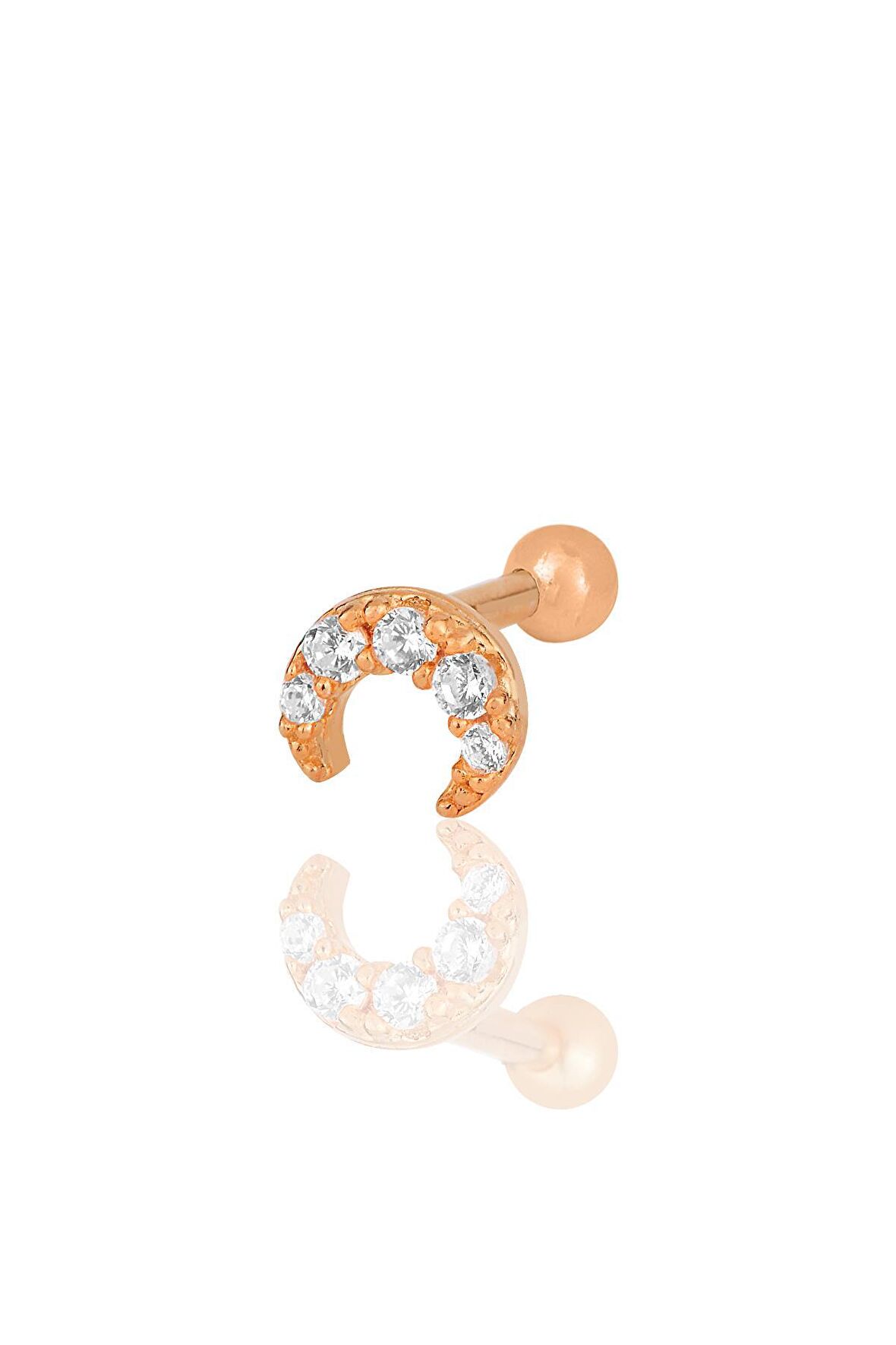 Gümüş rose zirkon taşlı hilal modeli Tragus helix Piercing küpe