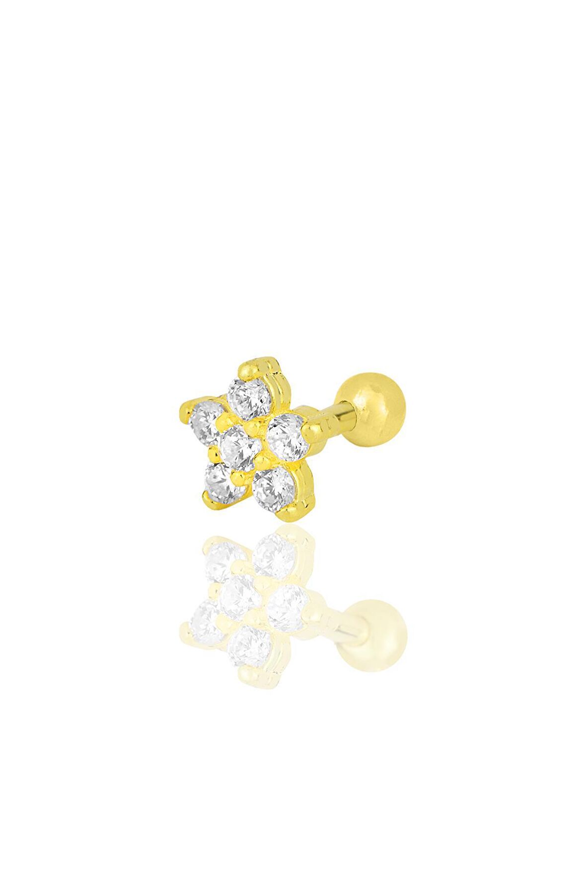 Gümüş altın yaldızlı zirkon taşlı papatya modeli Tragus helix Piercing küpe